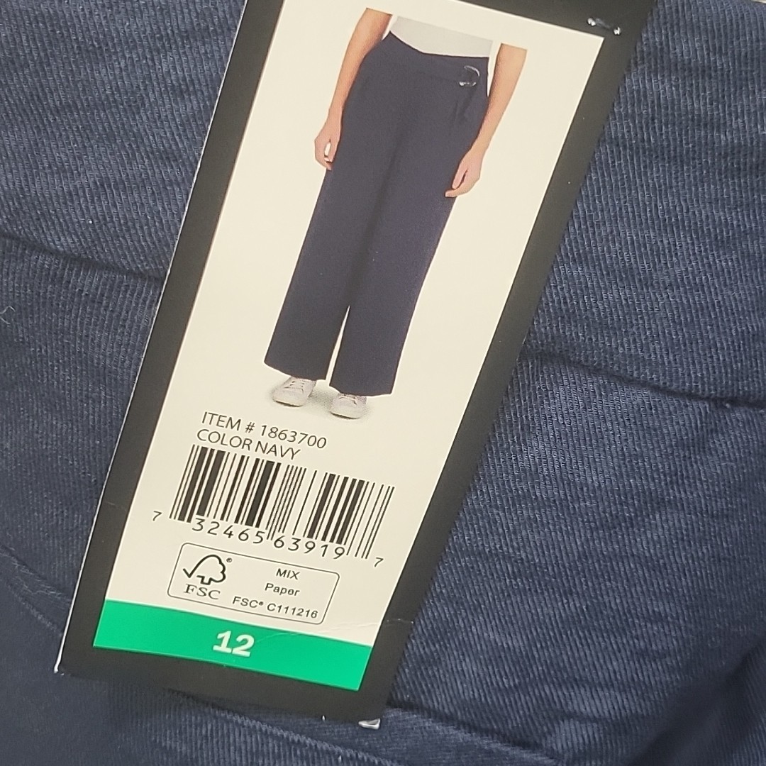 DKNy Womens Button Zip Fly Belted Wide Leg Pants Size 12 Navy Blue w Pockets