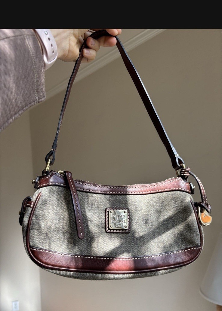 Dooney & Bourke denim green/Brown Logo Shoulder Bag, Zip Closure, Charm,