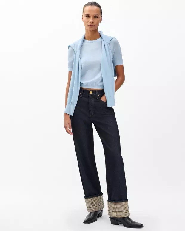 NWT Rag & Bone $378 Adeline Lightweight Cashmere Tee In Light Blue Size:Small