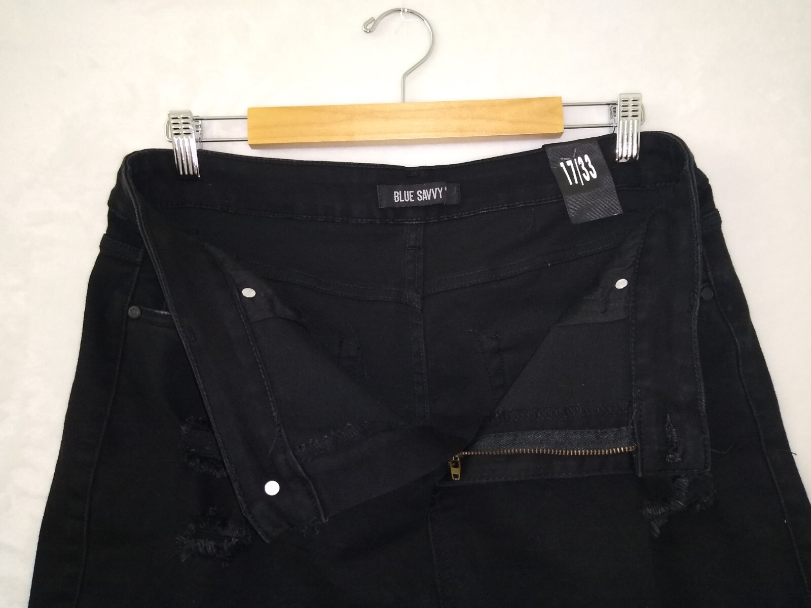 Distressed Womens Black Denim Short High Rise 17 33 Blue Savvy Pockets Stretchy