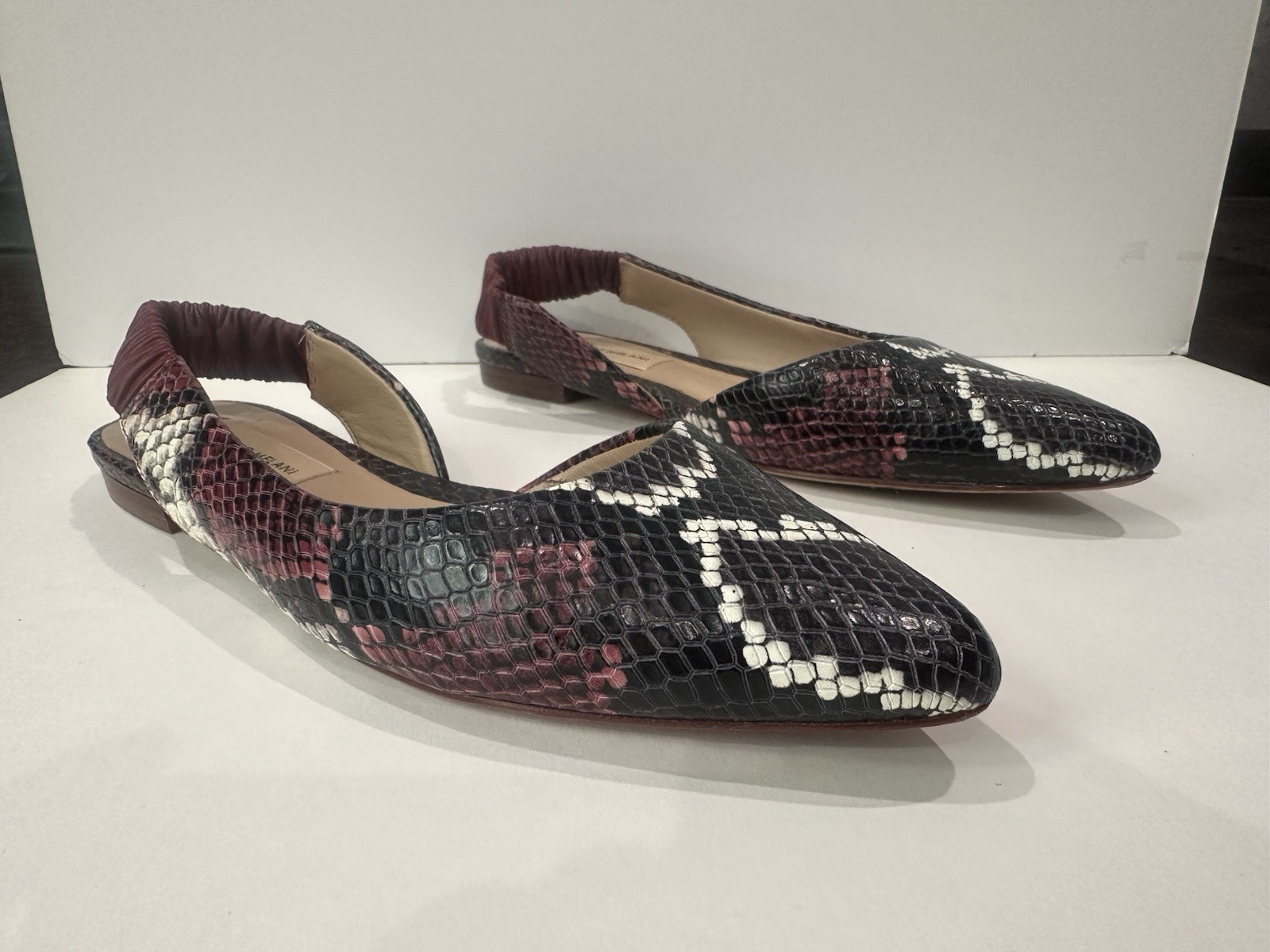 Antonio Melani Women’s Leather Snake Print Pointed Toe Slingback Flats 6