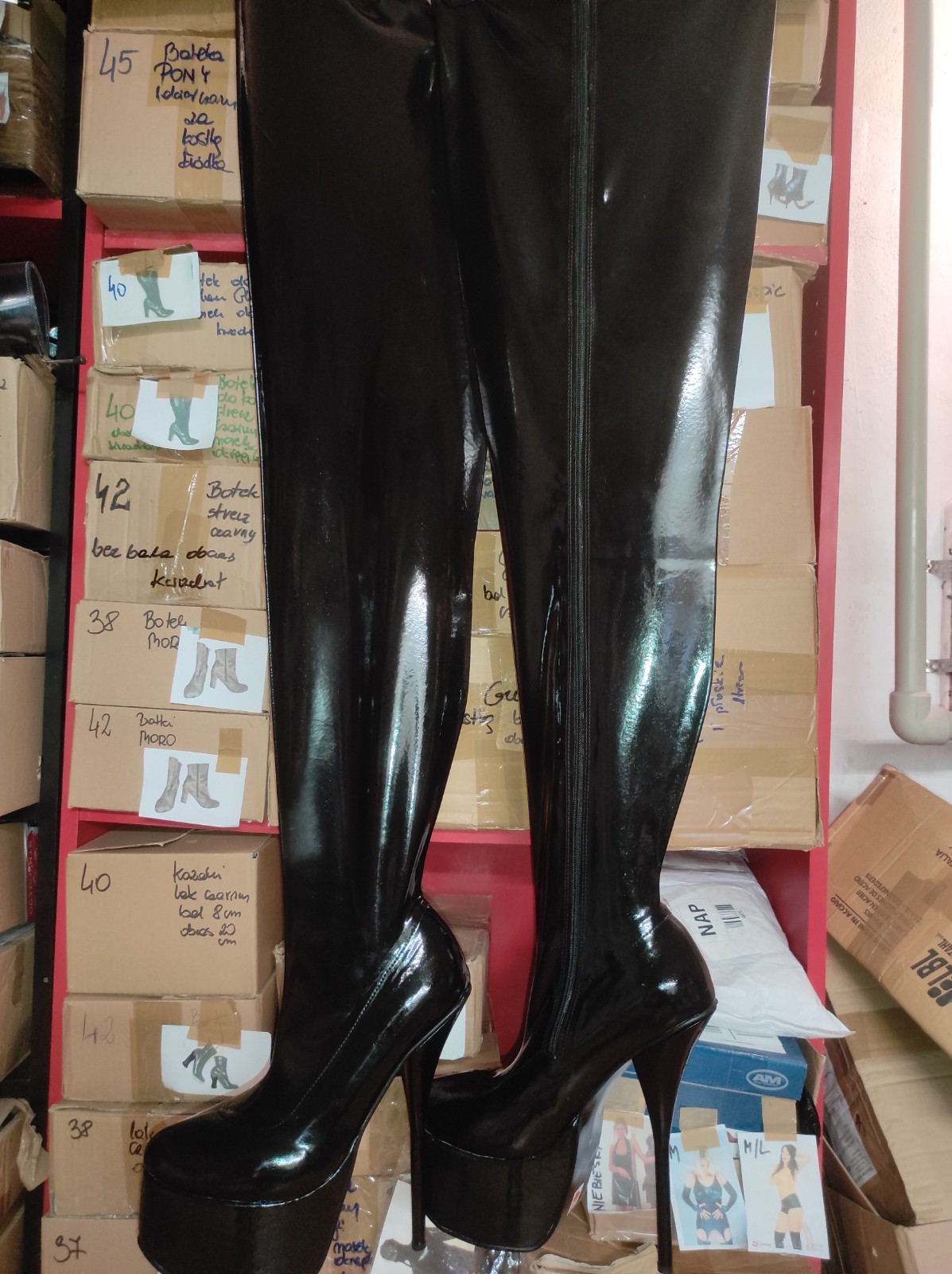 Rubber boots over the knee heel 20 cm platform 8 cm 37 38 39 40 41 42 43 44 45 46 47