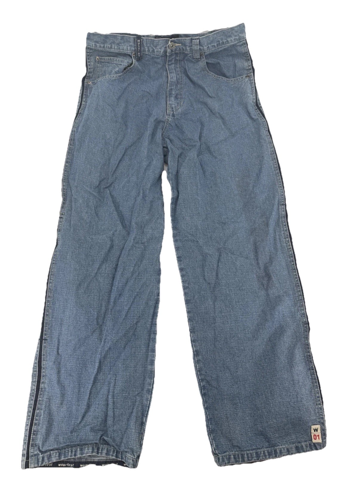 Vintage 2000s Y2K Wear First Baggy Wide Skater Jeans STRIPED SIDES Size 32×29