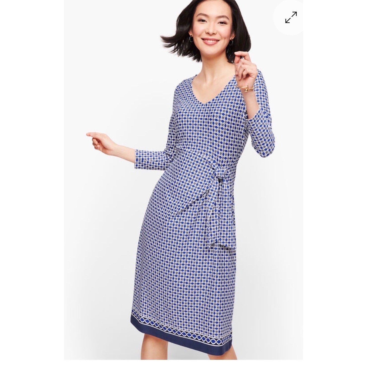 Talbots Faux Wrap Jersey Dress Womens 3X Blue White Excellent Geometric