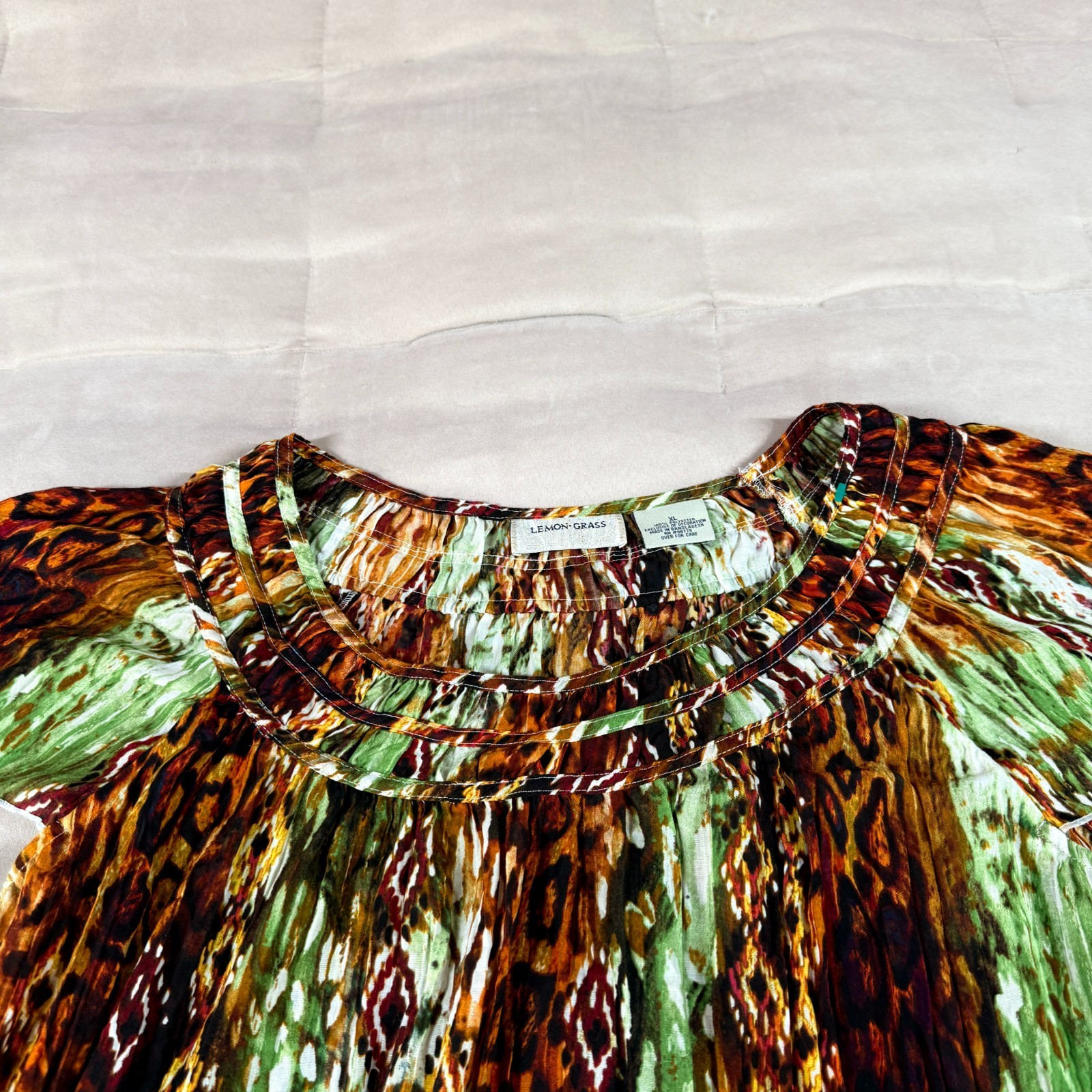 Lemon Grass Multicolor Women Size XL Boho Rustic Leopard Print Flowy Chic Blouse