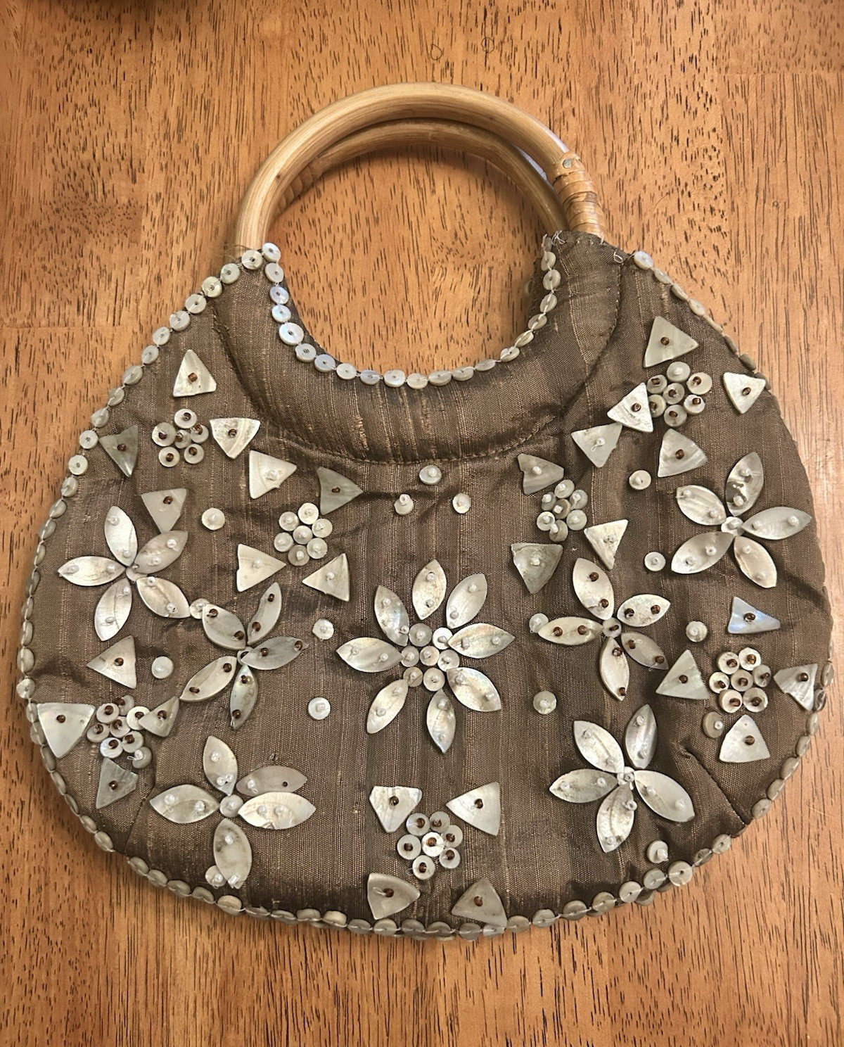 Coldwater Creek Women’s Brown Floral Beaded Embroidered Top Handle Bag Magnetic
