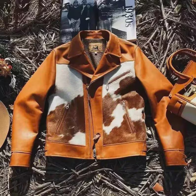 Handmade Genuine Cowhide Fur Leather Jacket – Natural Hair-On Cow Skin Fashion