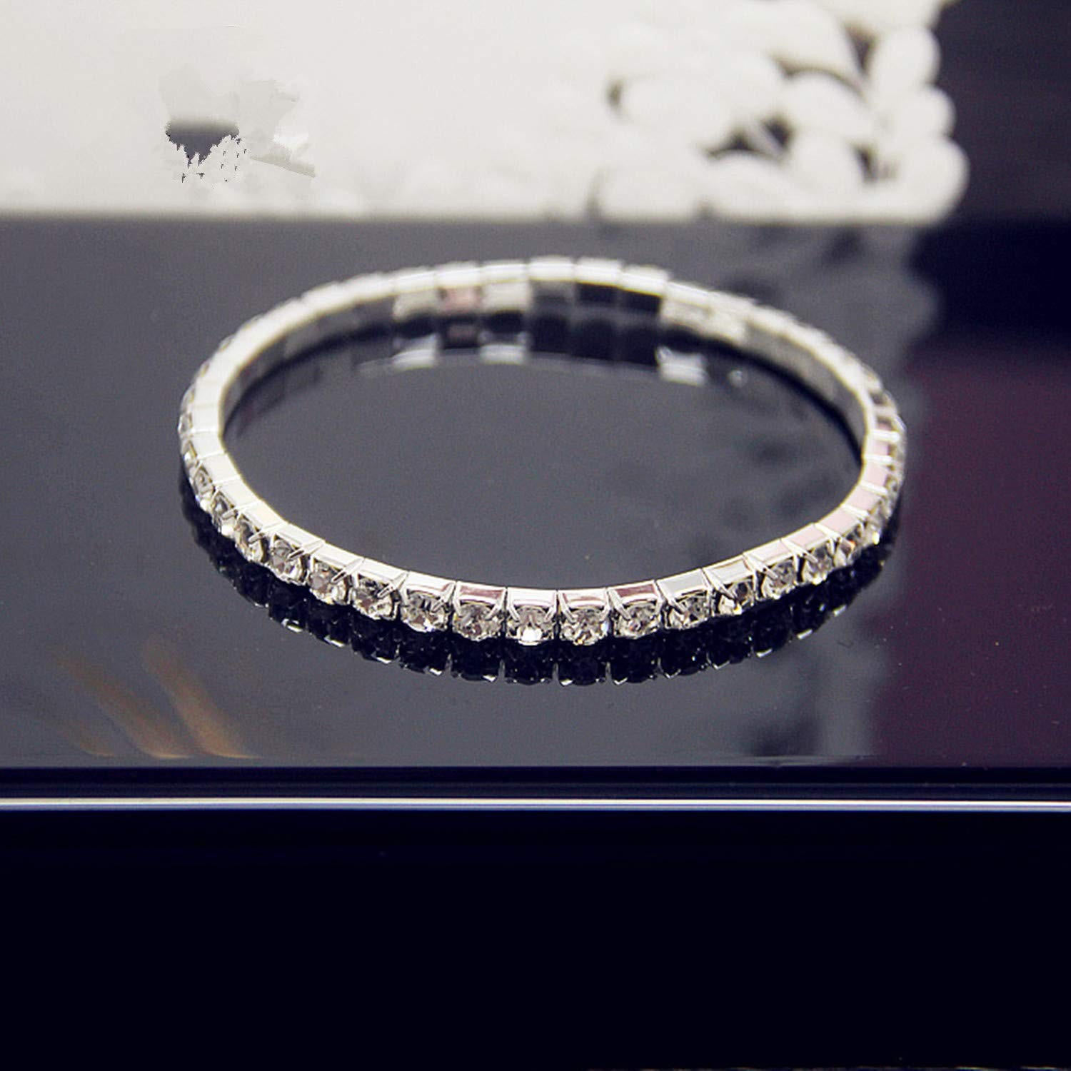 JinYu 6 Pcs Small Rhinestone 1 Rows Crystals Inlaid Paved Multicolor,Silver