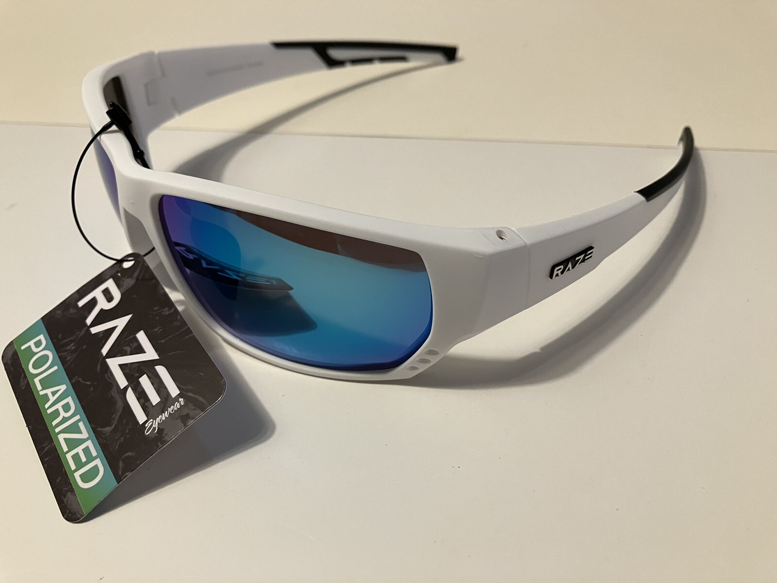 RAZE Eyewear Sunglasses Sonar Polarized White Blue Mirror Smoke 28444