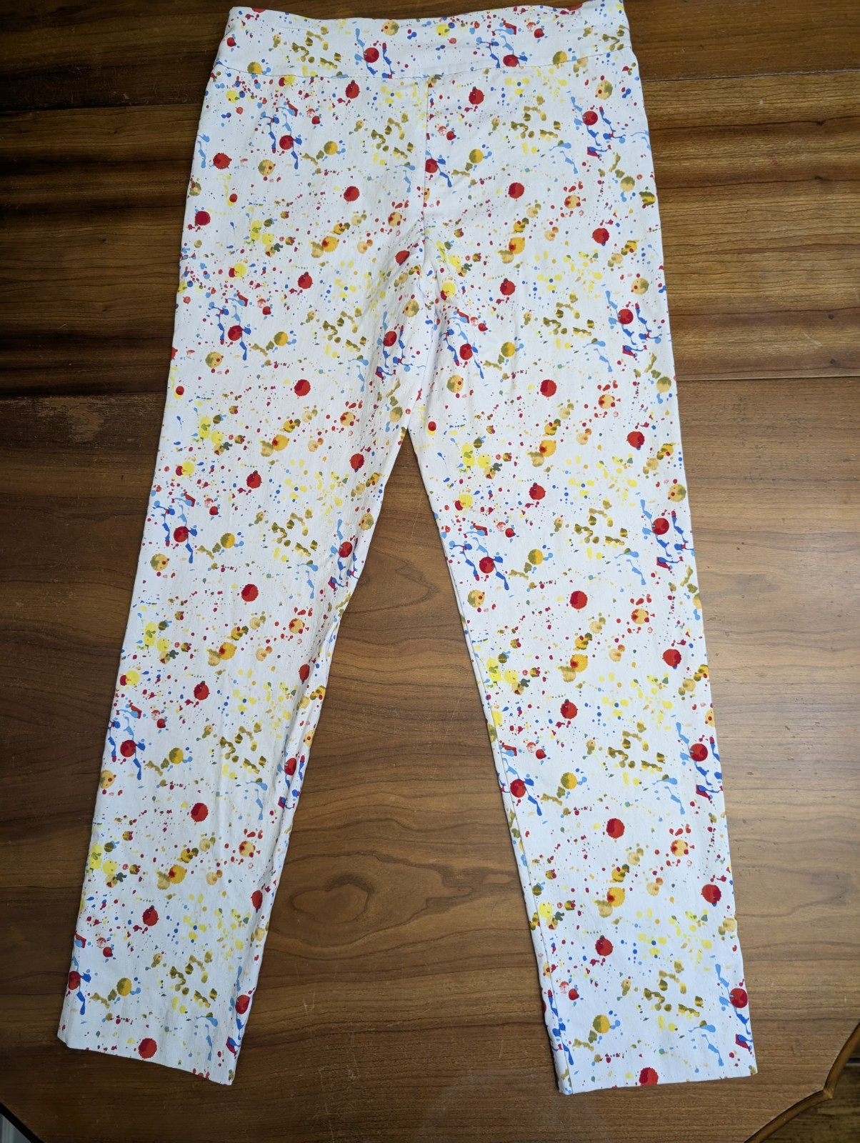 KRAZY LARRY Multi Color Rainbow Paint Splat Pull On Straight Leg Pants 12 MINT