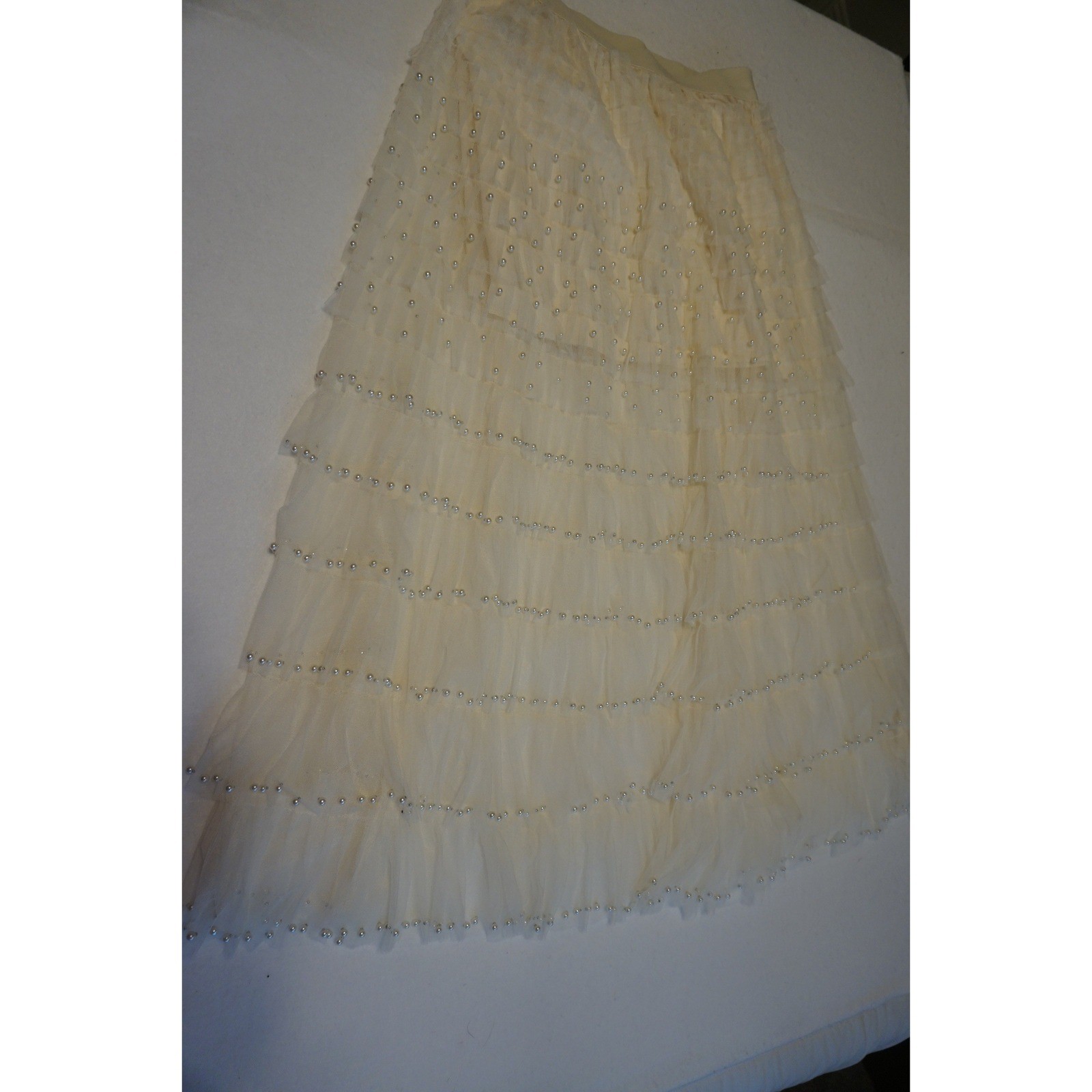POL Cream Tulle Tiered Skirt Pearl Accents FWS6 Womens Size S/M Boho Romantic