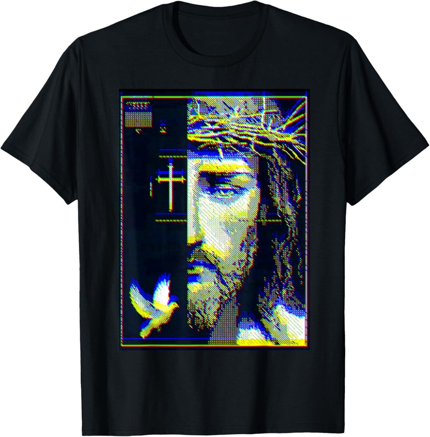 Jesus Christ Glitch Dove Crucifix Streetwear T-Shirt