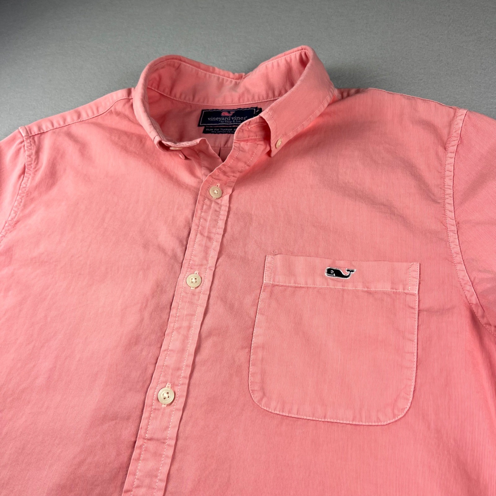 Vineyard Vines Mens Slim Fit Tucker Shirt Salmon Pink Cotton Silk Corduroy Med