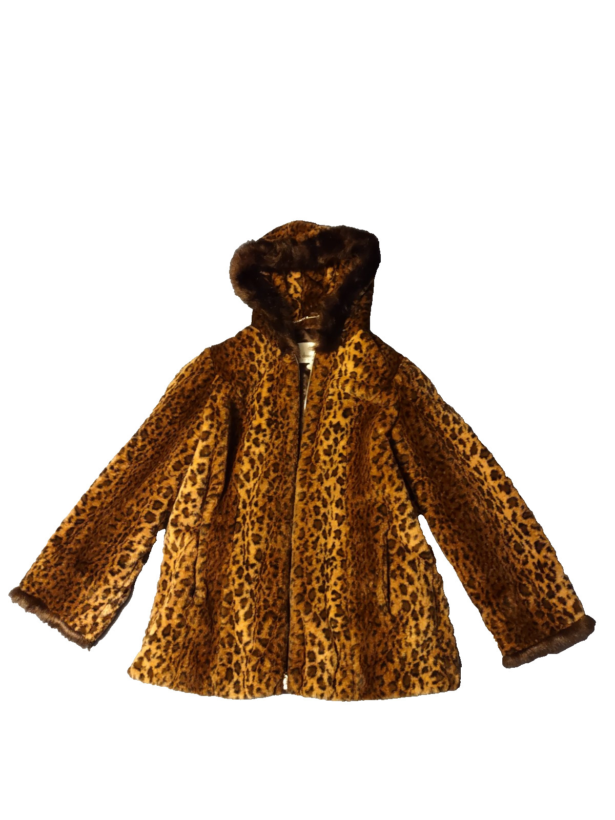 Dennis basso Faux Fur leopard print lined snap front coat Women’s Medium