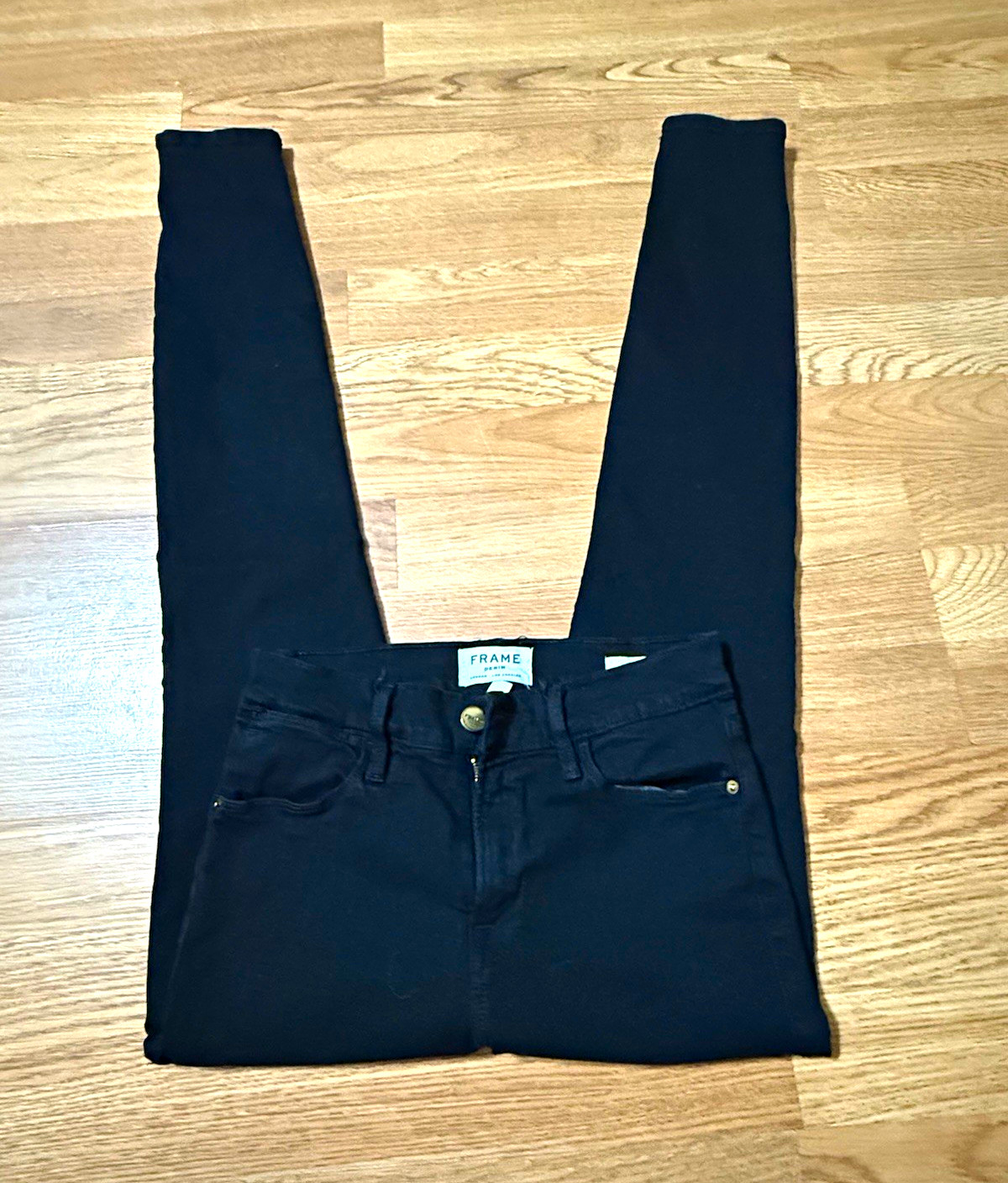 FRAME Skinny Black Denim Jeans High Rise Button Zip 5-Pocket Women