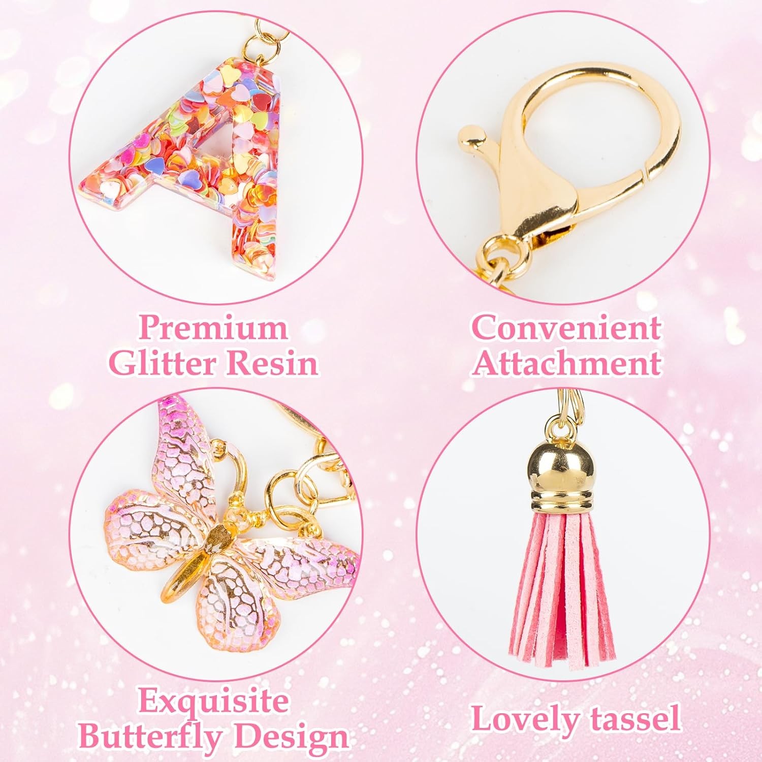 Butterfly Pink Bag Charm Keychain for Purse Handbag Women Gift Purse Accessory