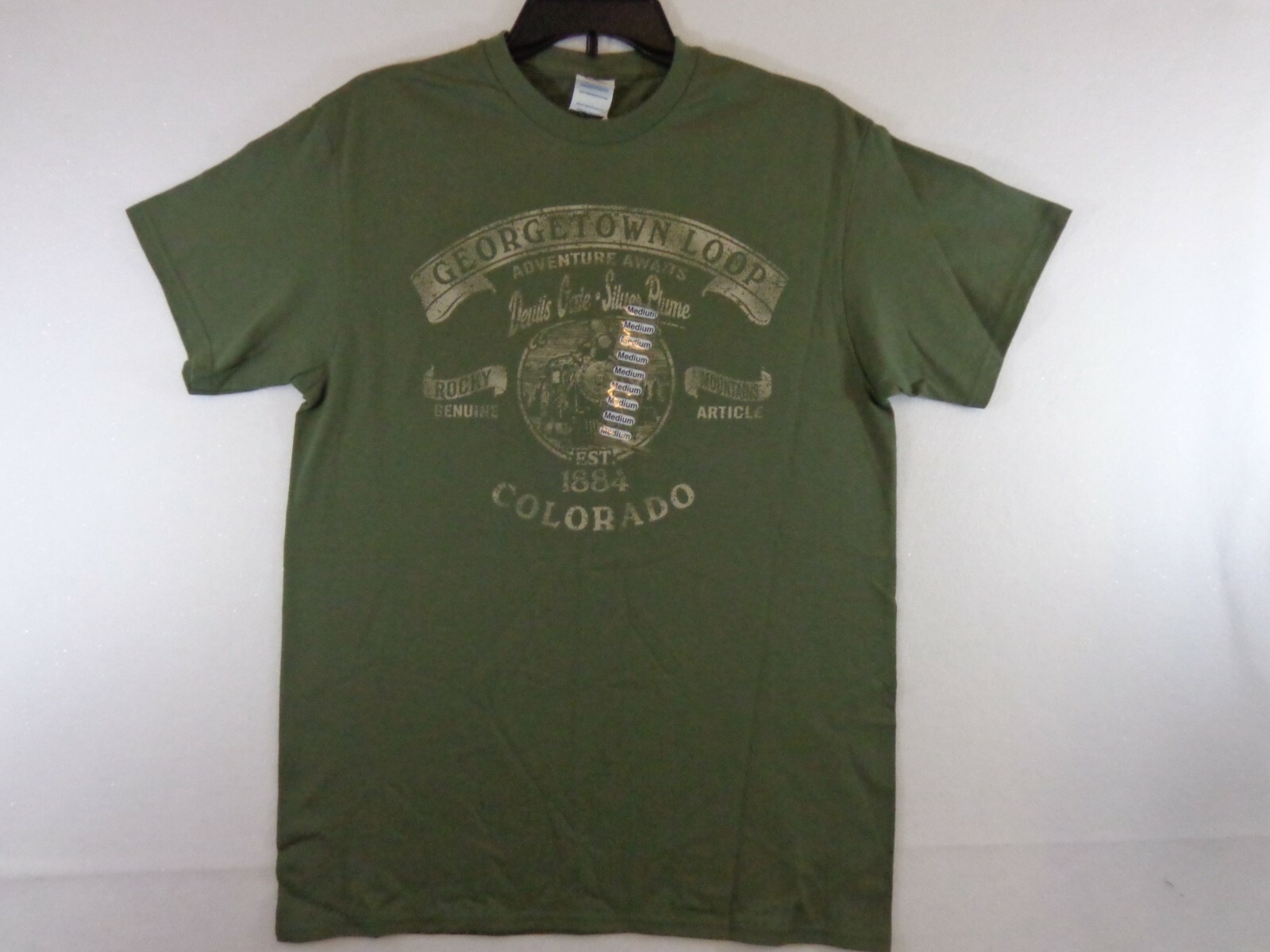Rocky Mountains T Shirt Men’s Medium Green Colorado Georgetown Loop Graphic New