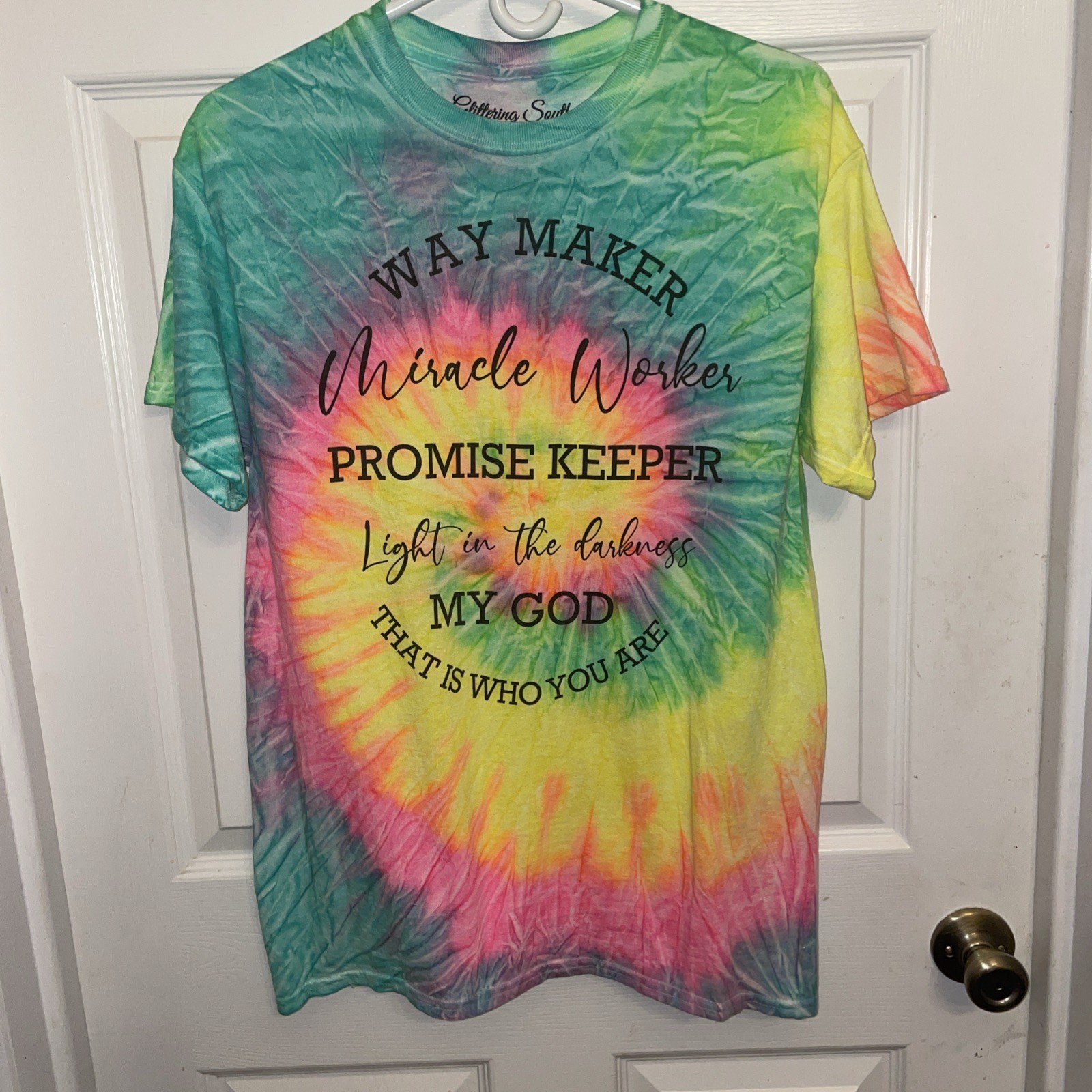 Hippie Tie Dye Rainbow Shirt Adult M TShirt Boho Christian Light In Darkness God