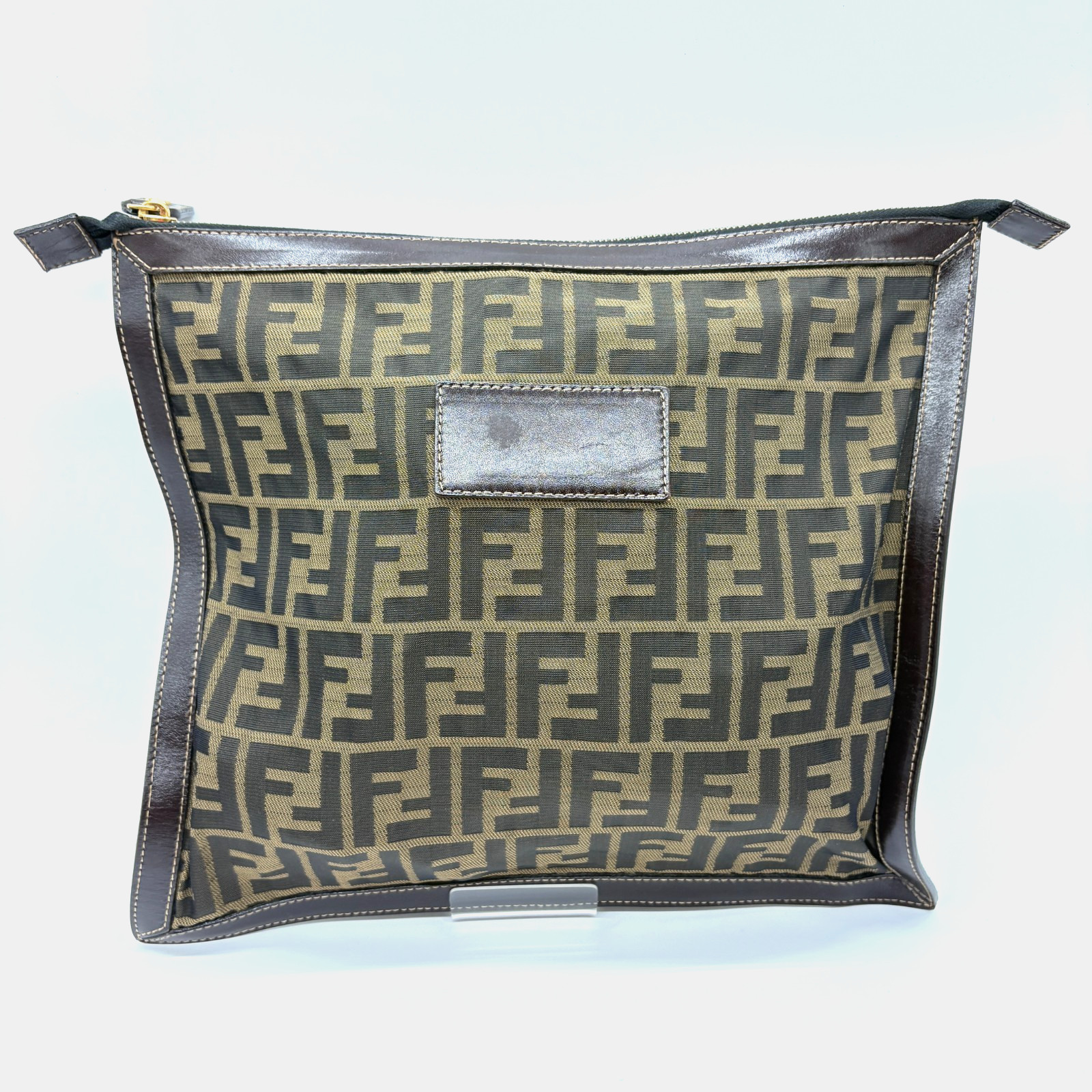 FENDI Clutch Bag Zucca FF Vintage Canvas Nylon Brown Pouch Purse Authentic!!