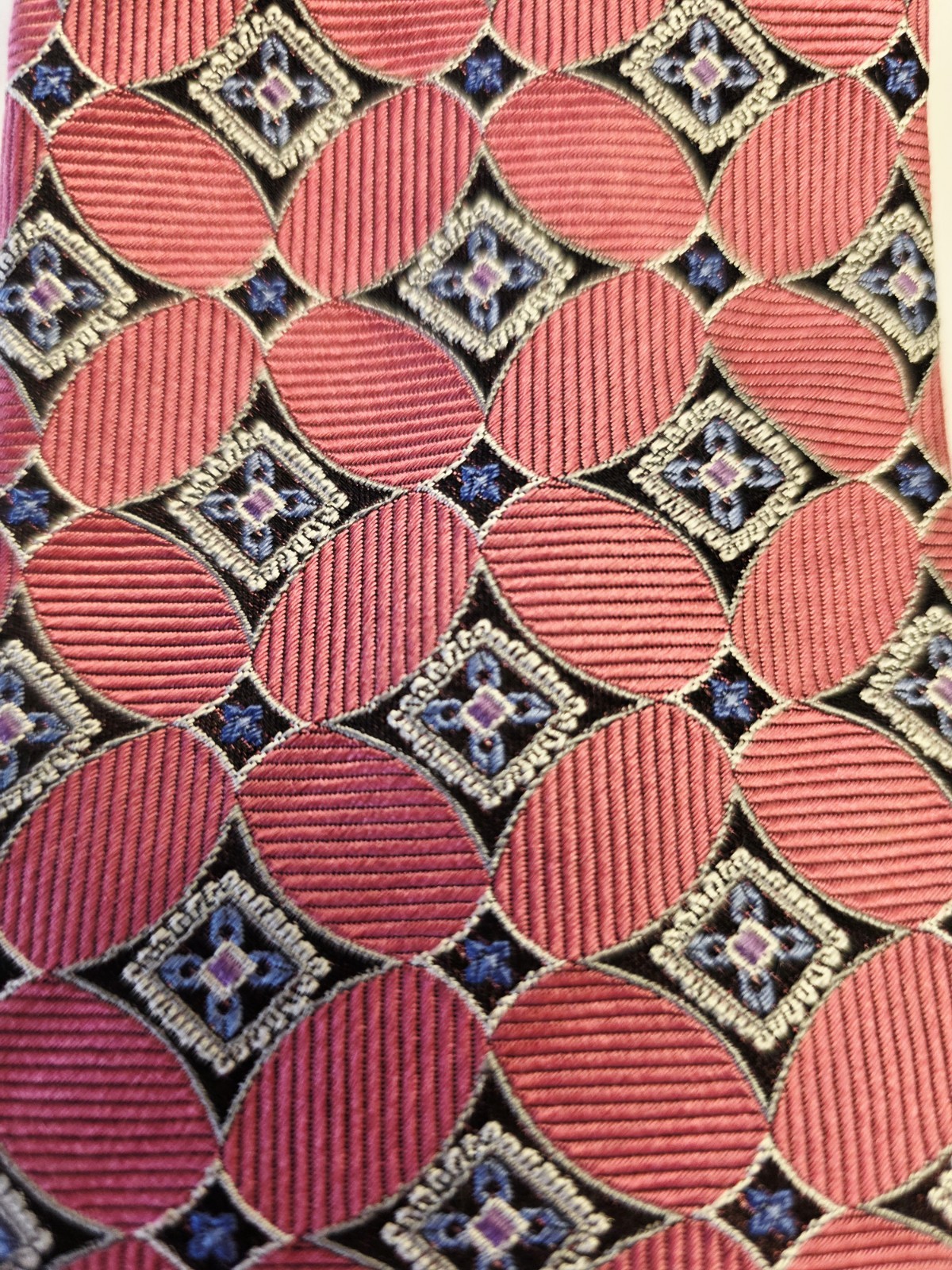 JZ Richards 100% Silk Woven Geometric Tie Pink Black Blue White