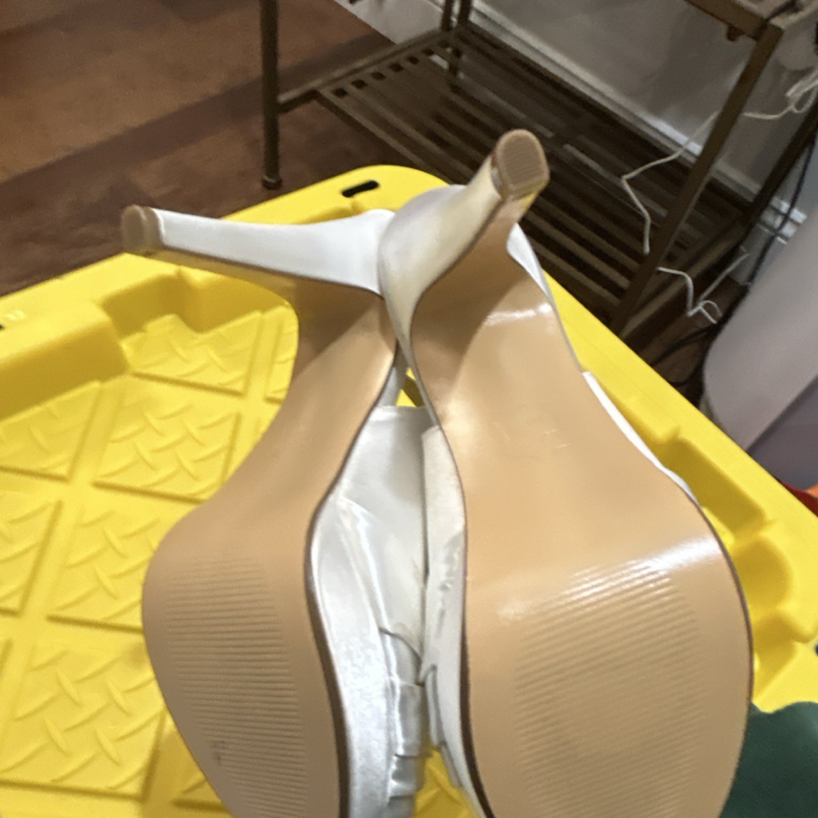 Coloriffics White Satin Open Toe Bridal Shoes High Heel 3 in. and Up