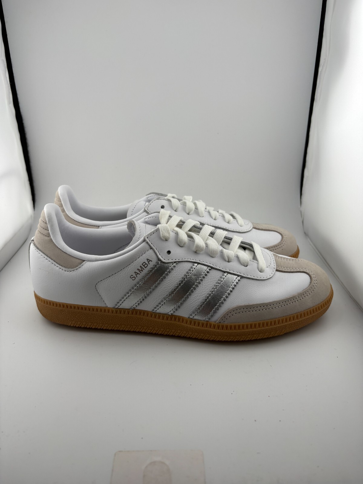 WORN adidas Samba OG White Silver Metallic Grey JI2725 Size 8W NO BOX
