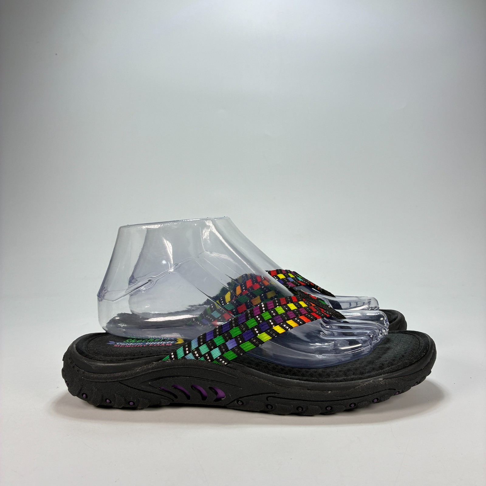 Skechers Reggae Stir It Up Black Multi Casual Comfort Thong Sandals Women’s Sz 9
