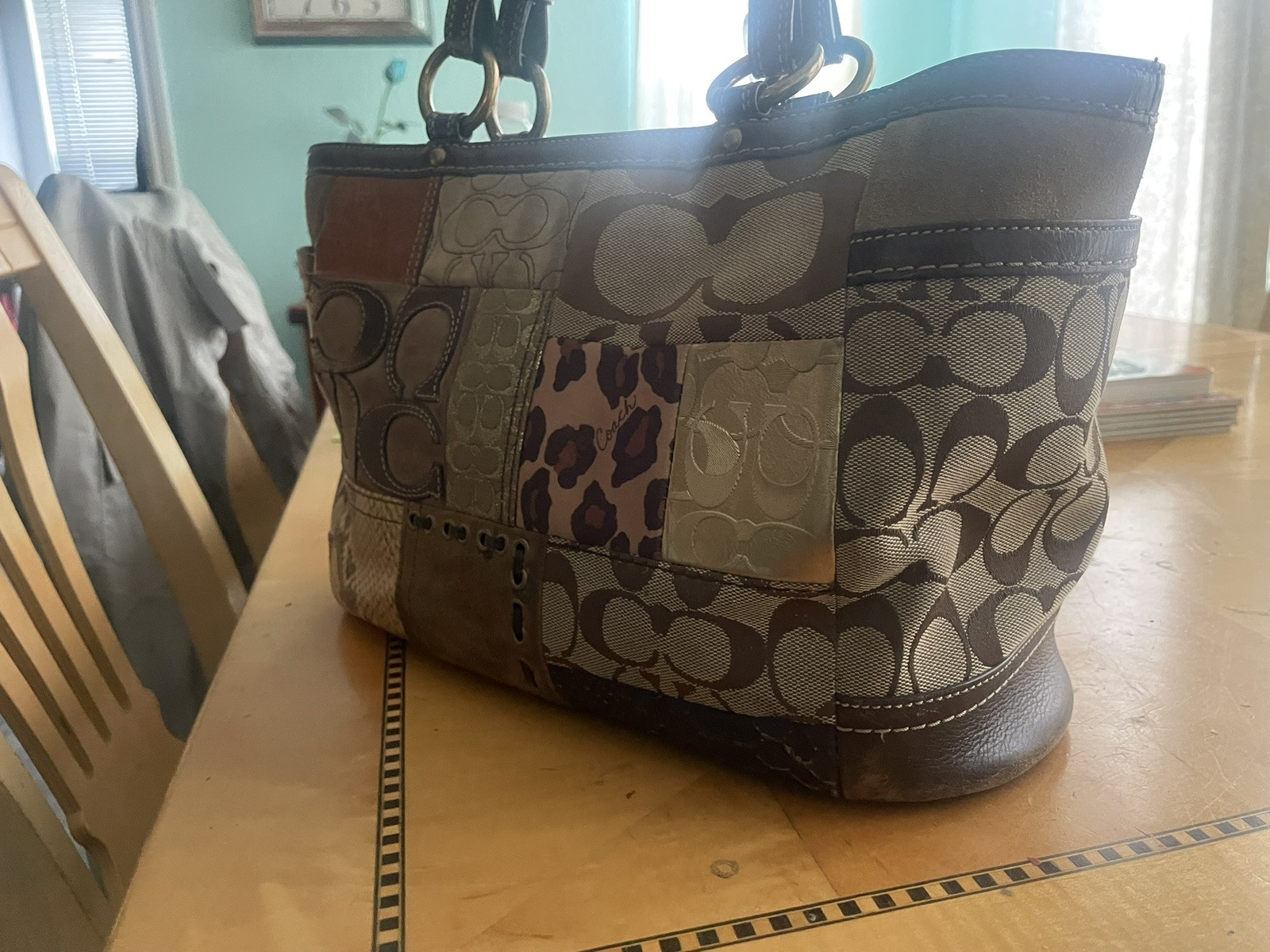 Vintage Coach Patchwork Purse Shoulder Tote F0773-11495 Brown Leather Suede Y2K