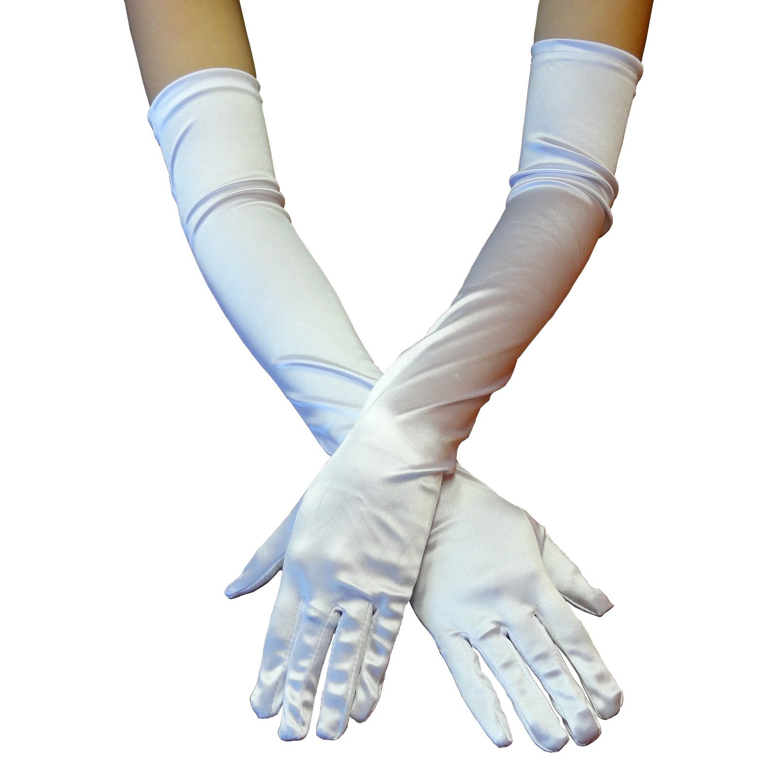 23″ WHITE LONG STRETCH SATIN BRIDAL WEDDING PROM PARTY GLOVES SEXY COSTUME OPERA
