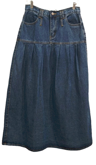 Denim Jean Skirt Pleated Long A-Line Thick Durable Skirt Dark Wash Sz. M EUC!