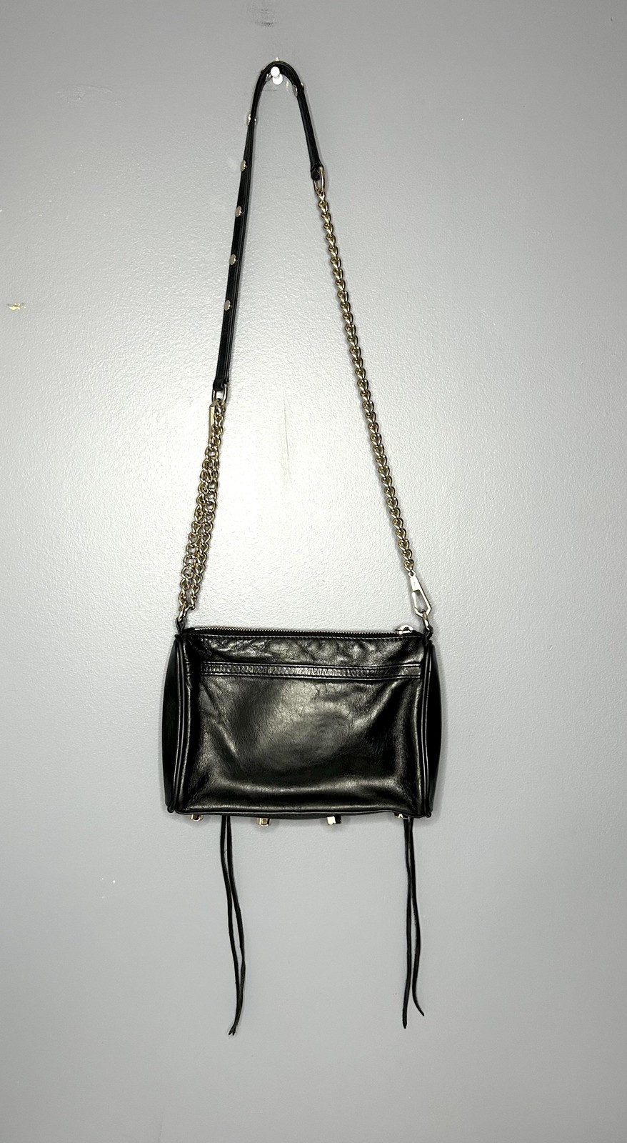 Rebecca Minkoff Purse Mini MAC Crossbody Clutch Bag Black Leather Chain Strap