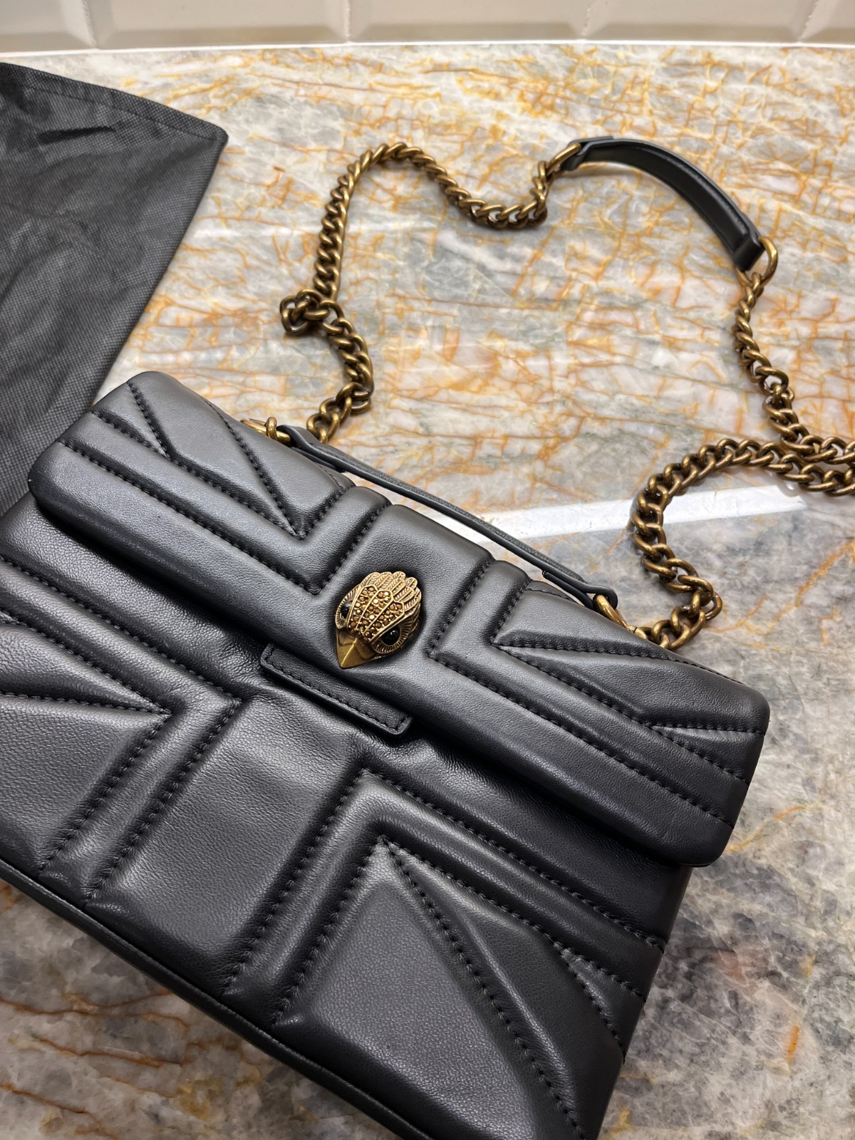 kurt geiger preowned black leather quilted kensington two way handbag/ crossbody
