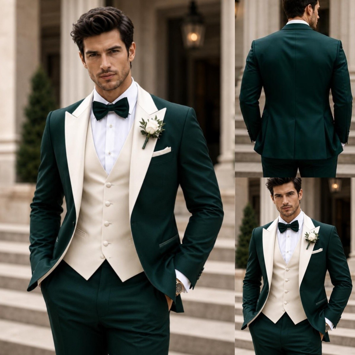 Formal Green Coat Wedding Groom Men’s Suits Workwear 3Pcs Dinner Party Jacket