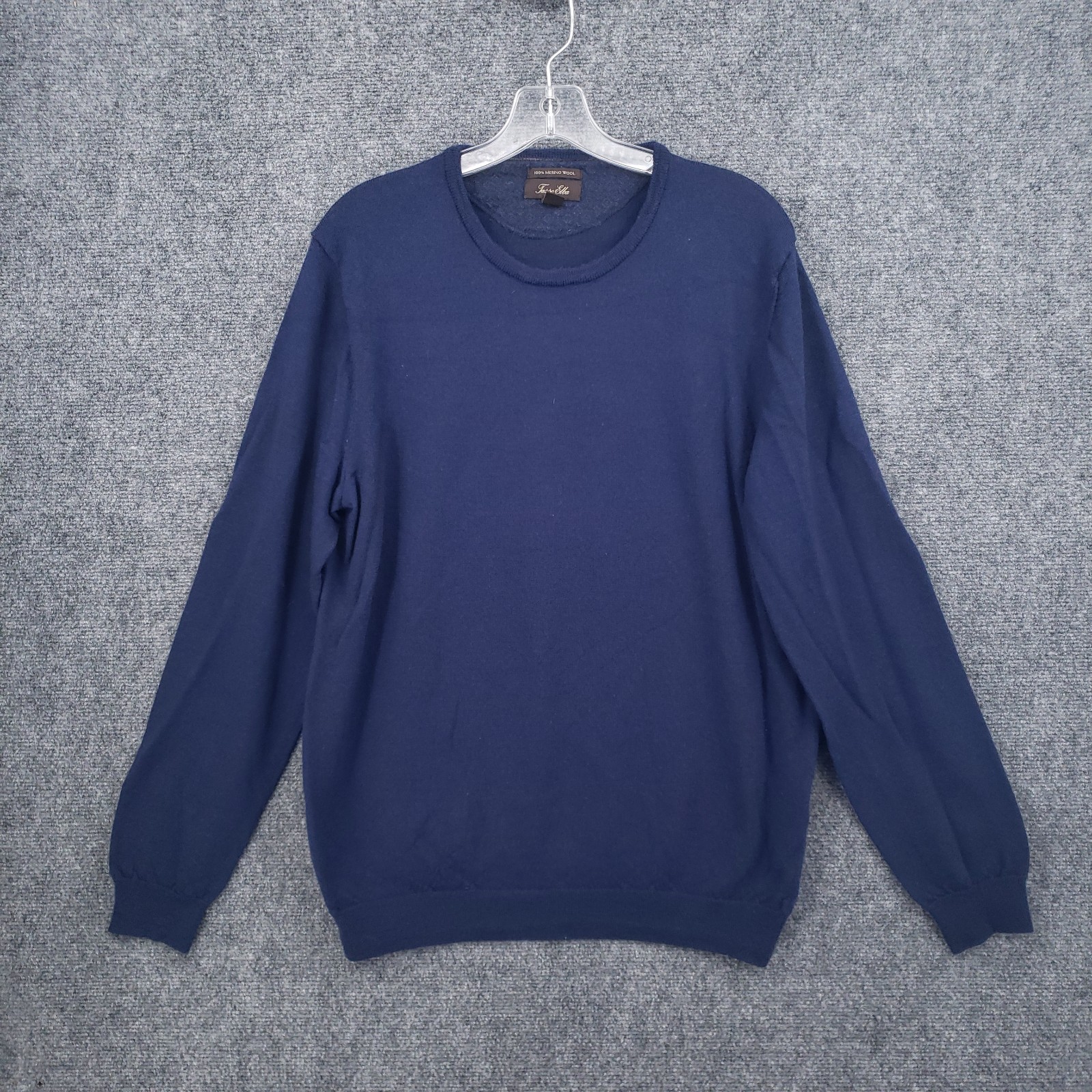Tasso Elba Sweater Mens L Large Blue Extra Fine Merino Wool Pullover Jumper
