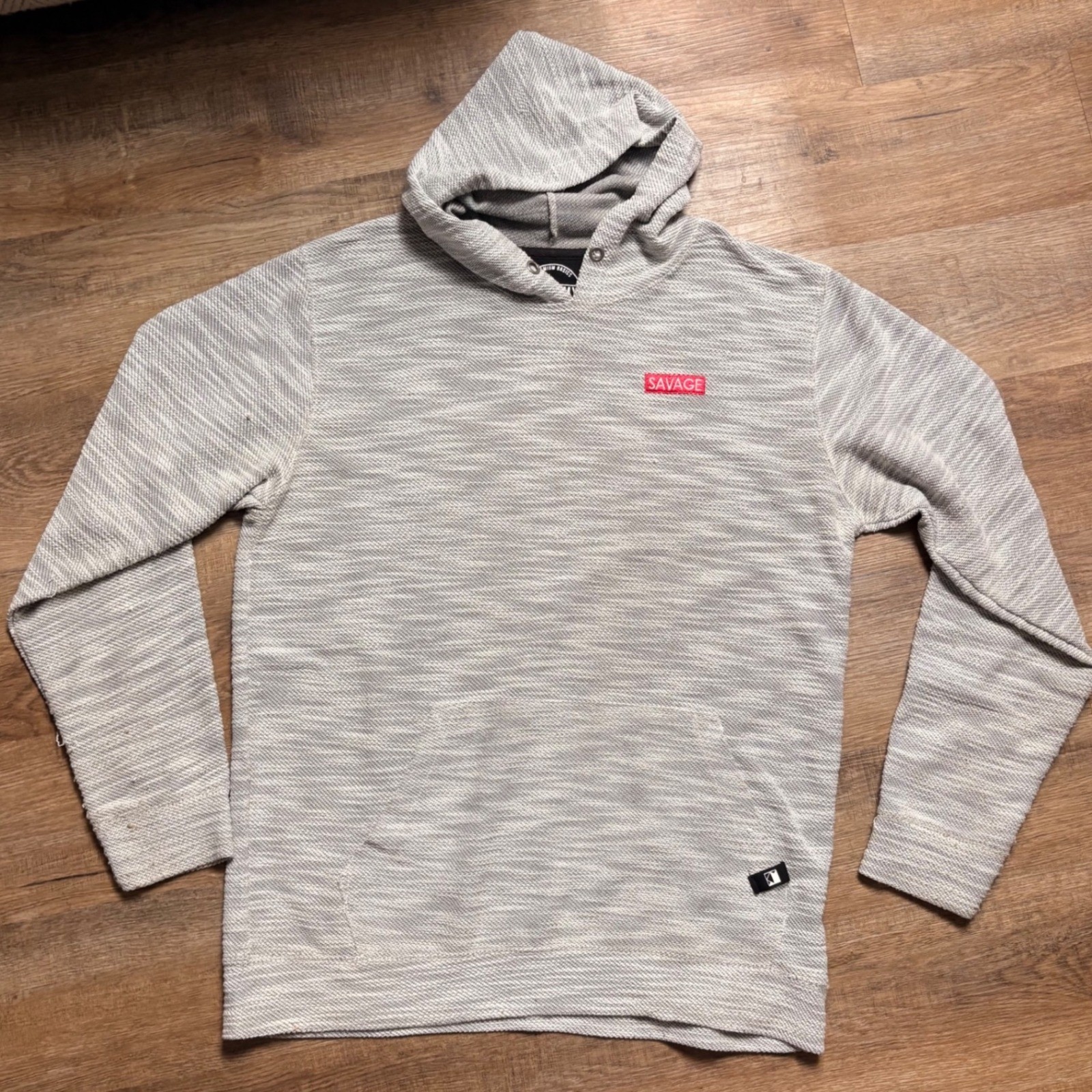 Dikotomy Premium Basics Mens XL Savage Box Logo Hoodie Grey Marled Textured Knit