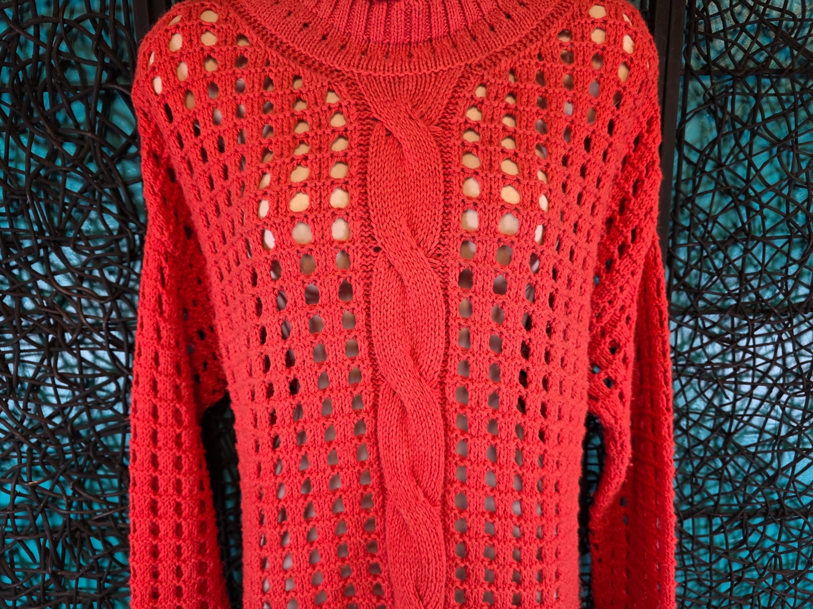 FREE PEOPLE SWEATER WOMENS SZ. M ORANGE PULLOVER SEASONS CHANGE OPEN KNIT FLAWS