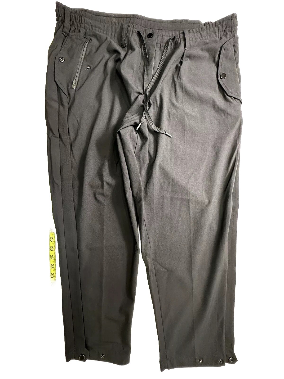 Paskho Sanctuary Cropped Pleated Stretch Tech Travel Pants Dark Black Size XL