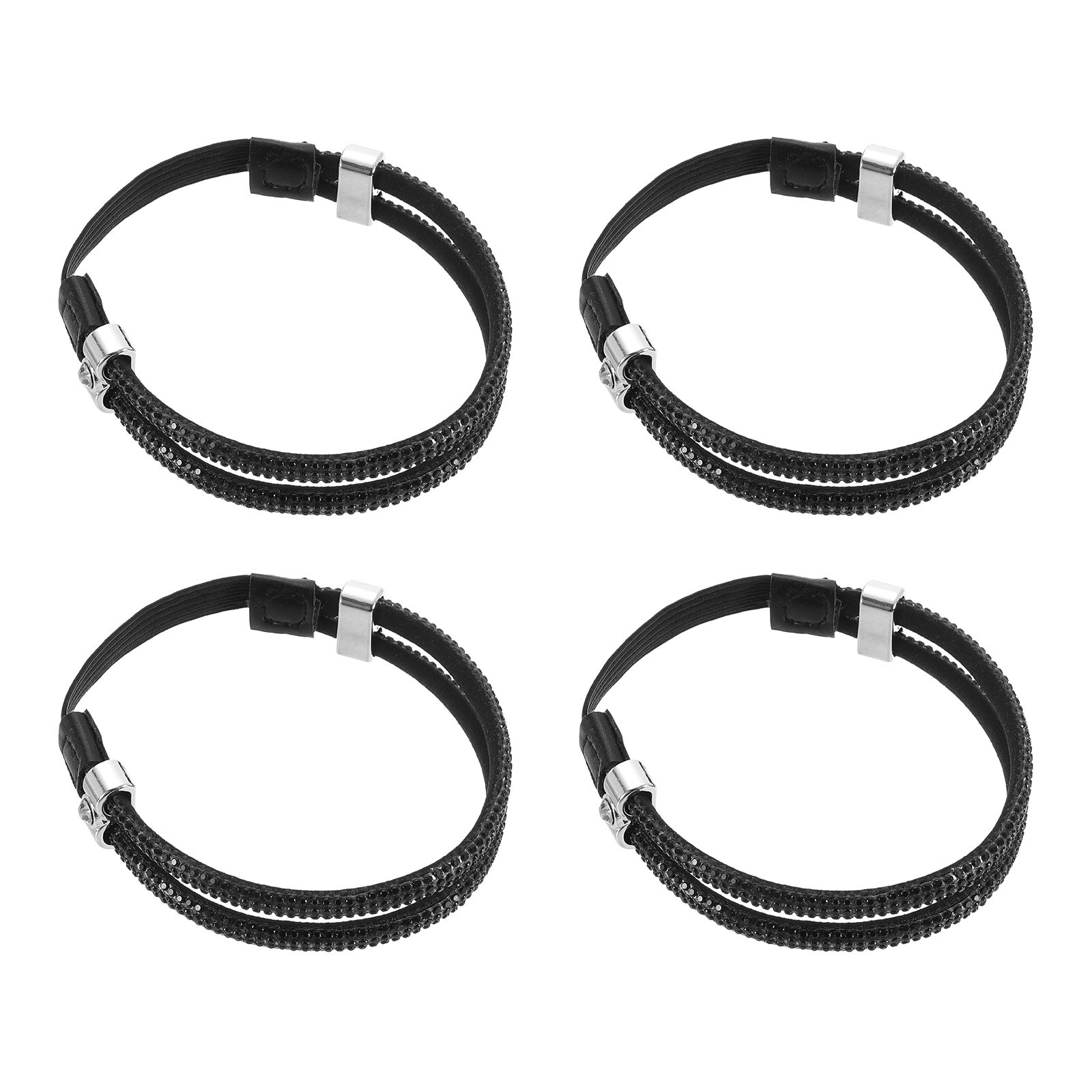 2 Pairs High Heels Shoe Straps, Black, Black Rhinestone