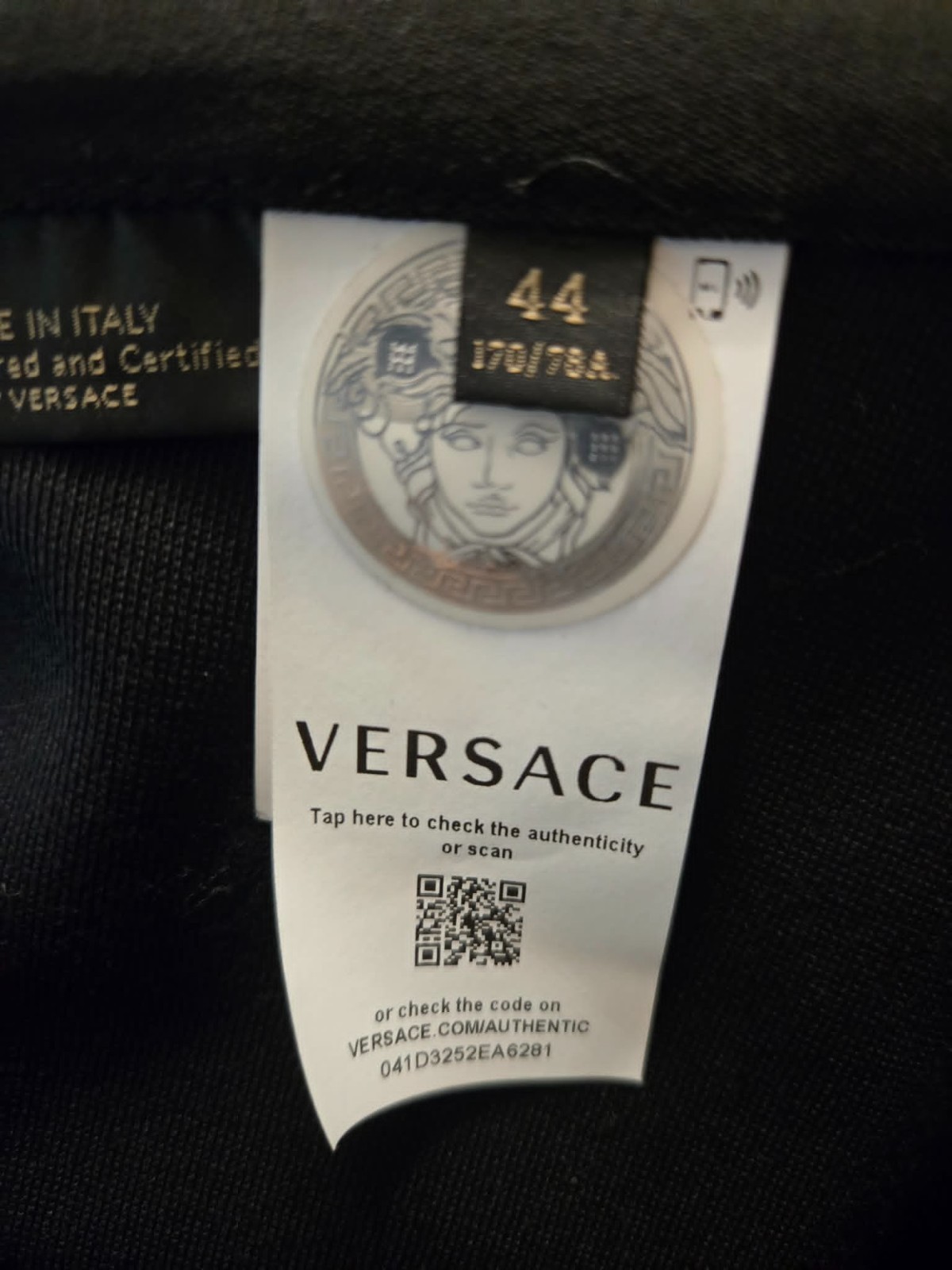 Versace Black Wide Leg Wool Stretch Sailor Pant Gold/ Blk Medusa Button