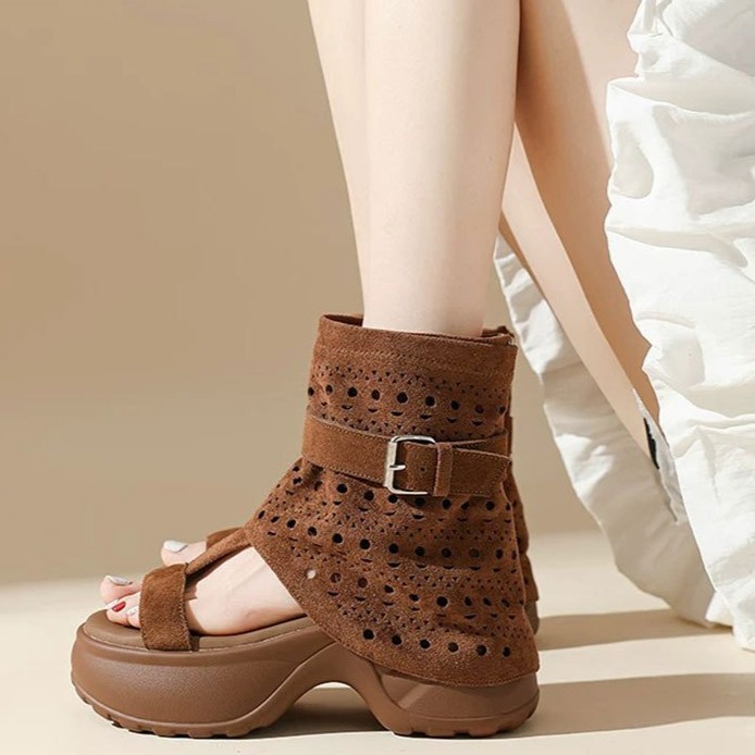 Womens Lady Hollow Out Buckle Gladiator Beach Sandals High Heels Platform Shoes
