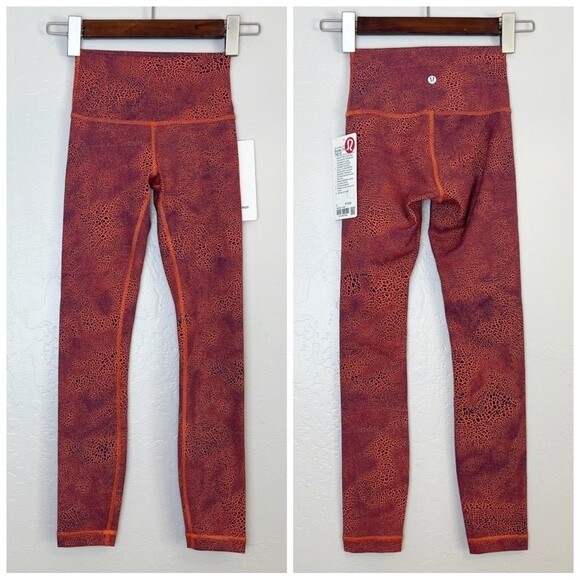 LULULEMON Women’s Size 2 Crackle Glaze Orange Wunder Train High-Rise Tight 25″