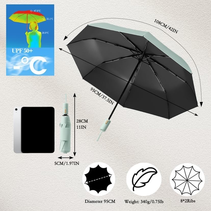 Travel Compact Folding Umbrella with 7CM Hook and Loop Strips/8Ribs