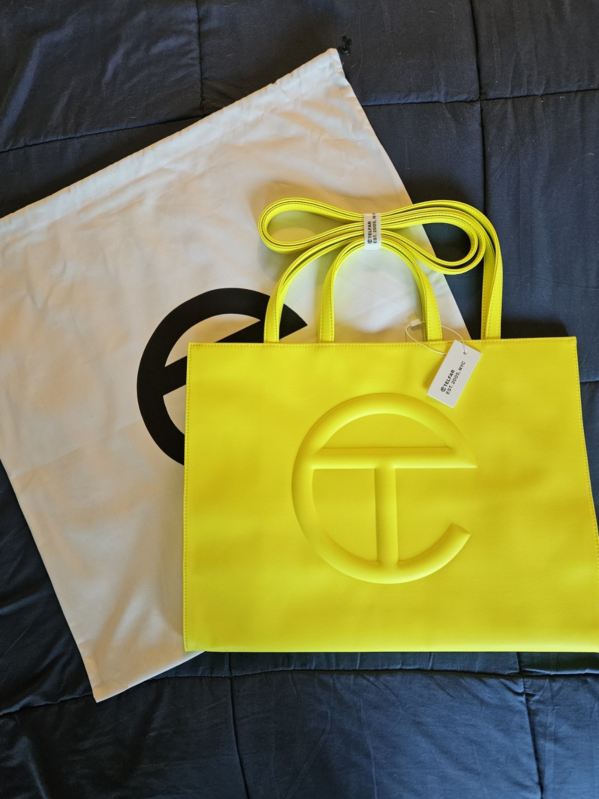 NWT Telfar Shopping Bag Large Highlighter Yellow Neon Vegan Tote Auth Free Ship