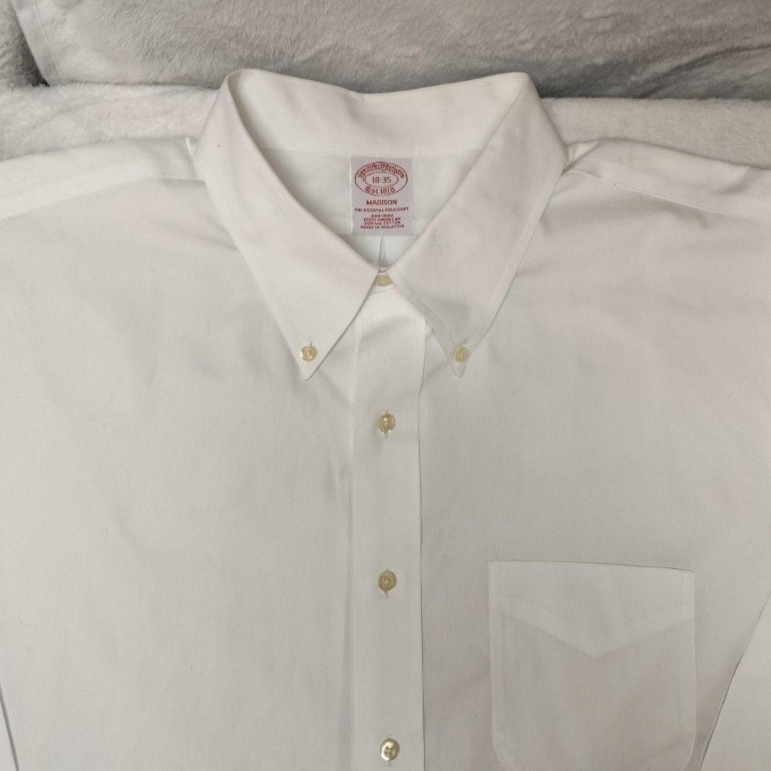 Brooks Brothers Shirt Mens 18 35 White Madison Non-Iron Supima Cotton Button