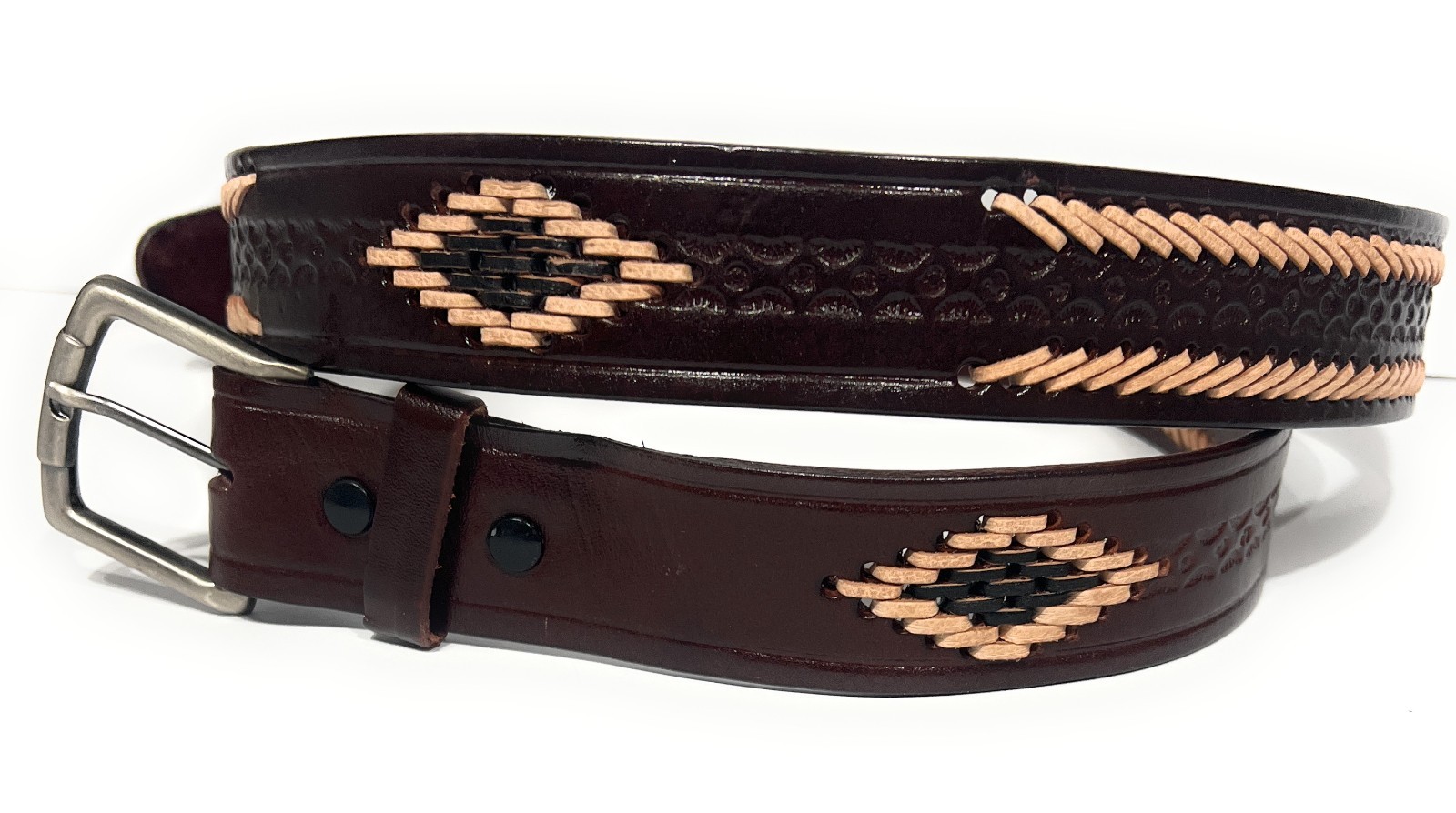 XL SIZES MEN’S WESTERN STYLE LEATHER BELT HAND BRAIDED CASUAL WORK LEATHER BELT