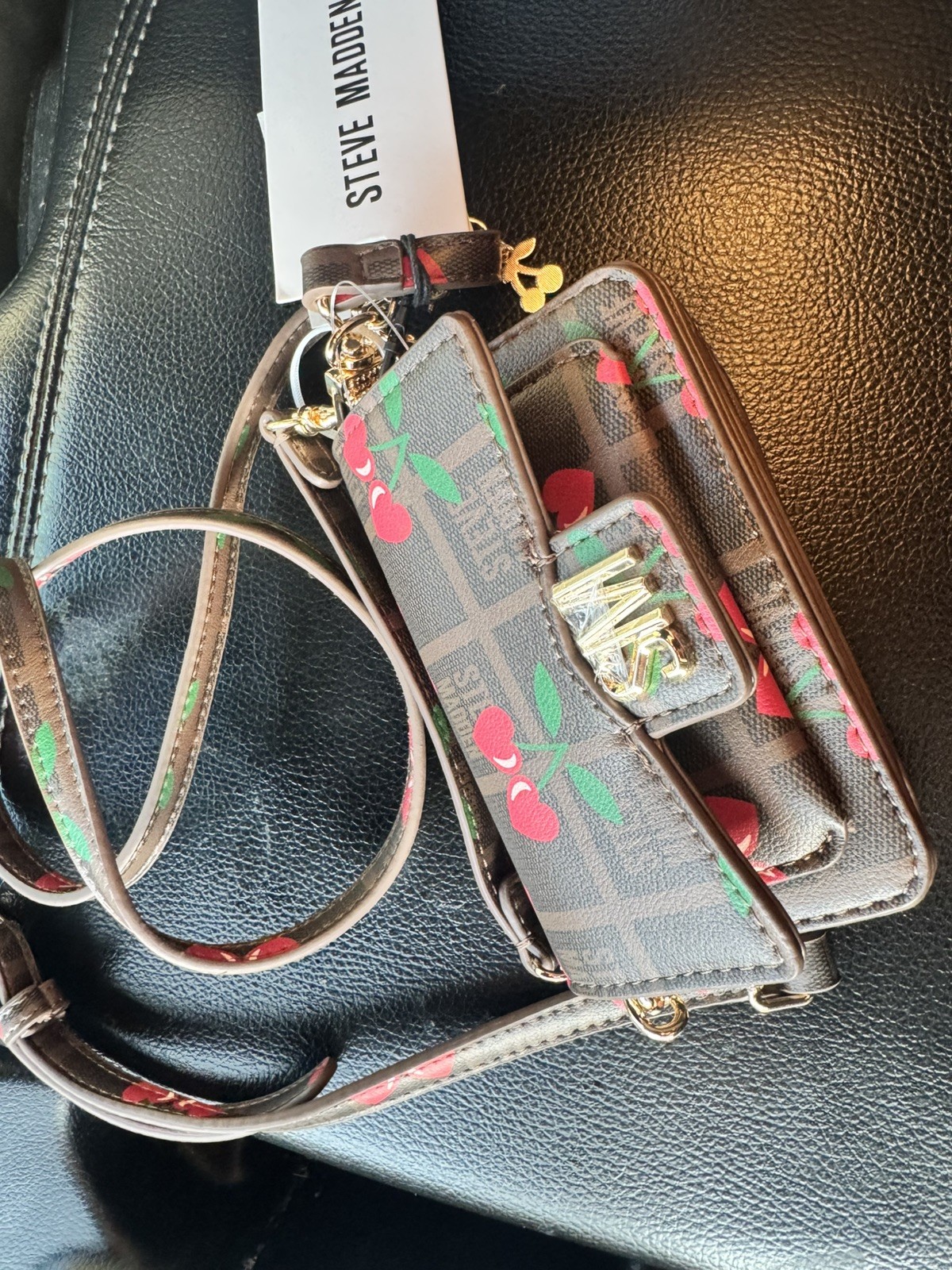 Steve Madden Embroidered Red Cherry Print ZA Wallet + Wrist Strap NWT