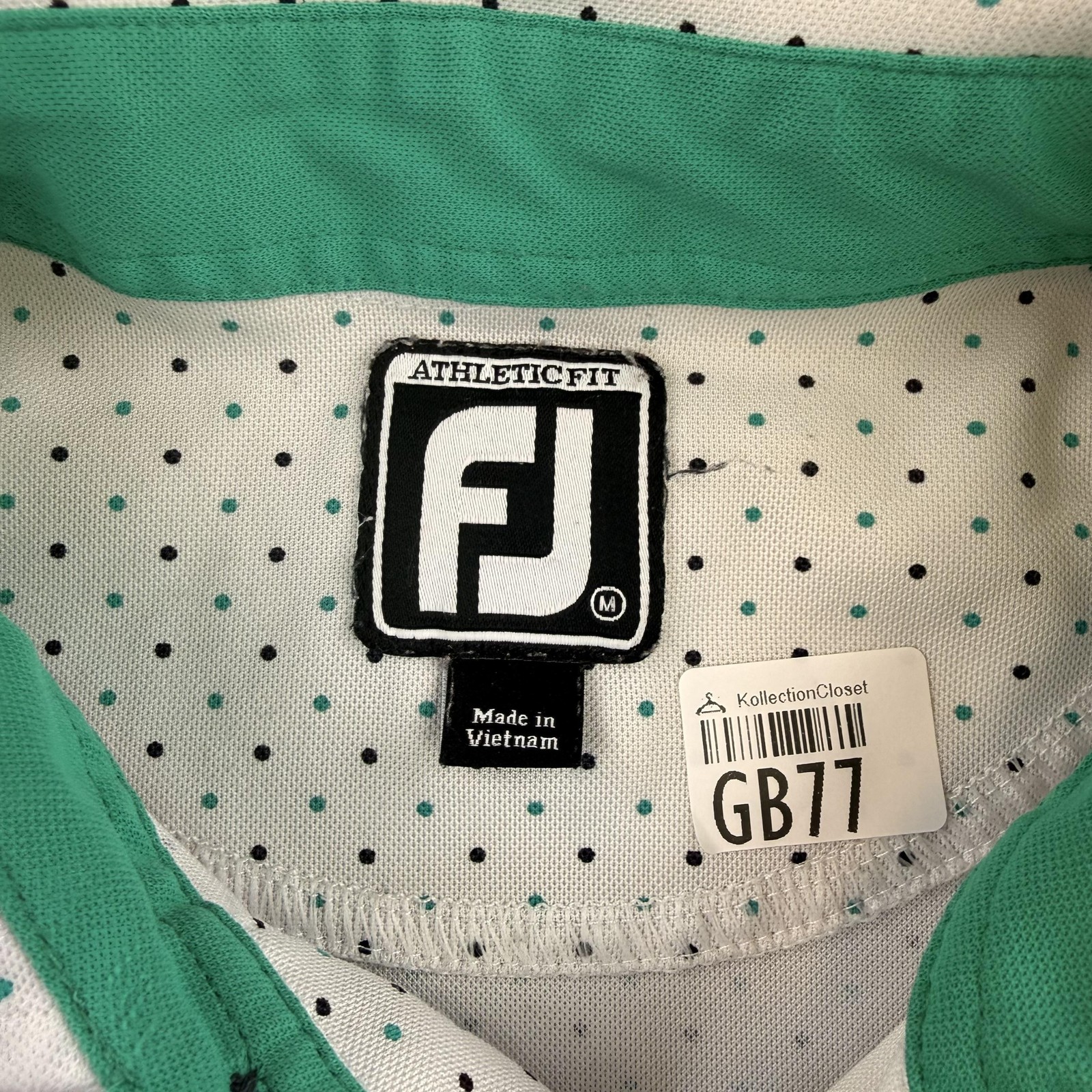 FootJoy Polo Mens Medium White Polka Dot Short Sleeve Rio Mar Golf Shirt