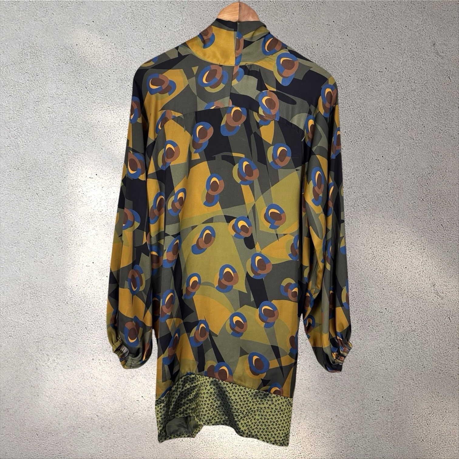 Alembika Satin Abstract Geometric Tunic Top Blouse Dress Sz S Lagenlook Boho