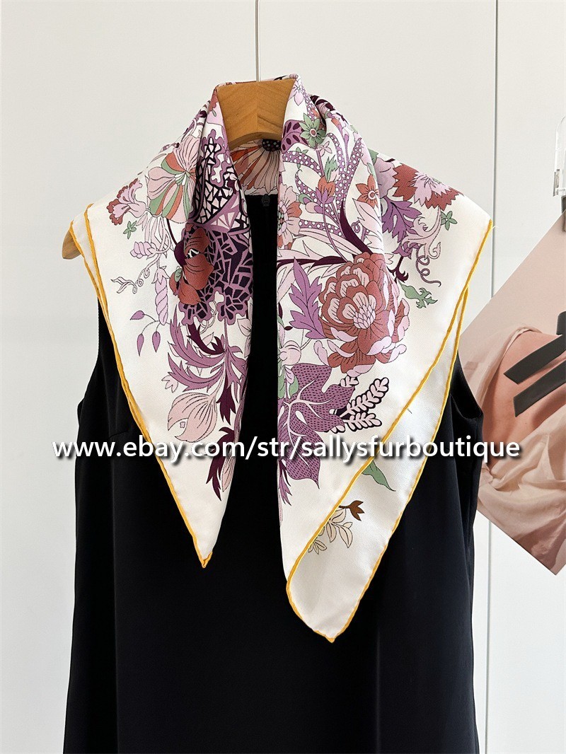 Heavy 18 Momme Silk Flowers Print Double Face Collar Scarf 26″ Yellow