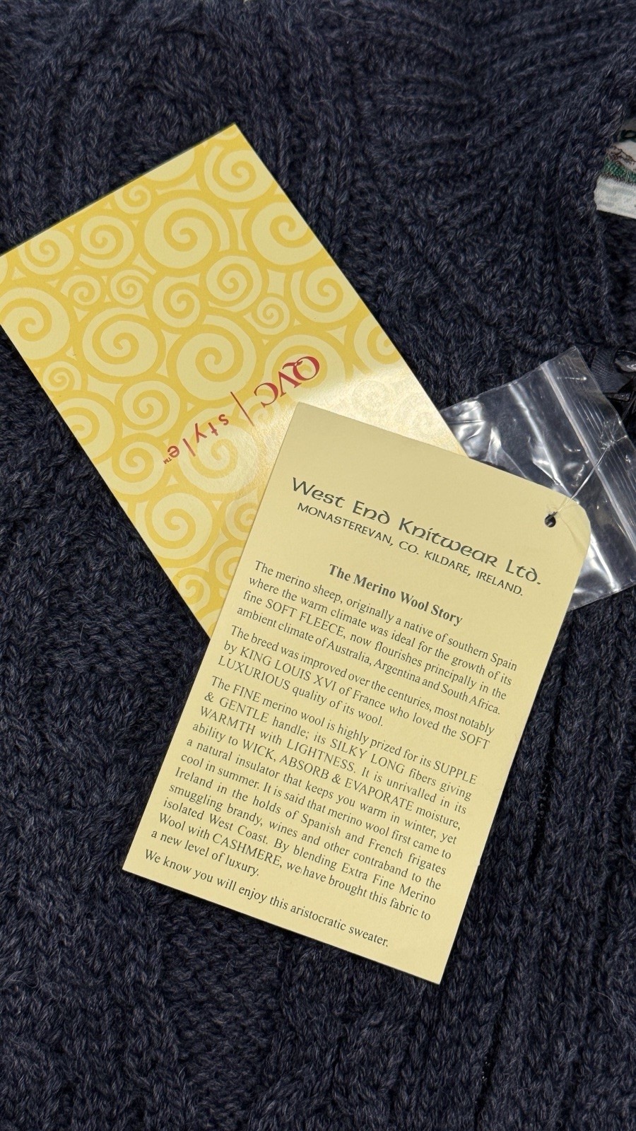 Aran Crafts Merino Wool Zip Cardigan Sweater Ireland Cable Knit XL New Navy